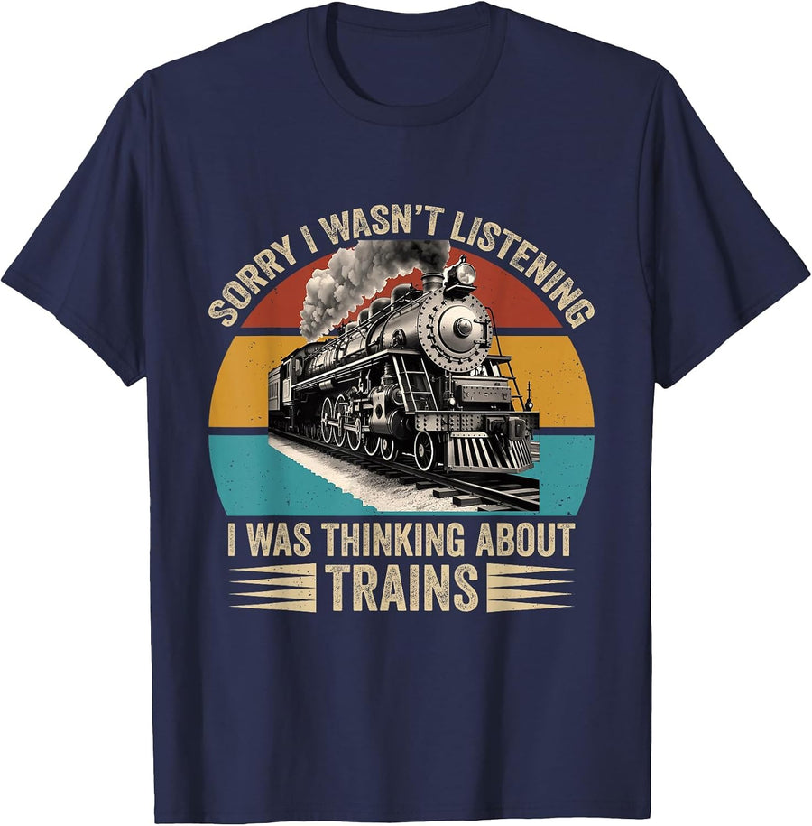 Retro Wagon Train Lover Model Railroad Conductor Funny Train T-Shirt - Navy Blue