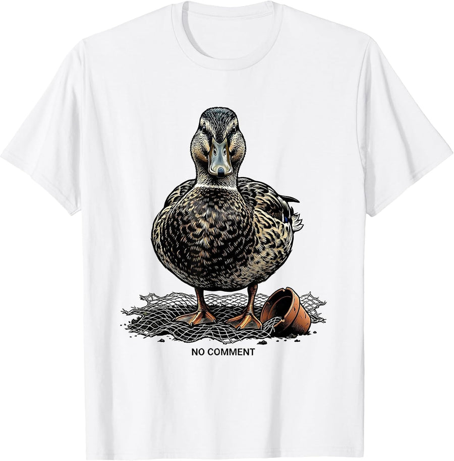 Men's No Comment Funny Duck Photobooth Portrait Animal Lover T-Shirt - White