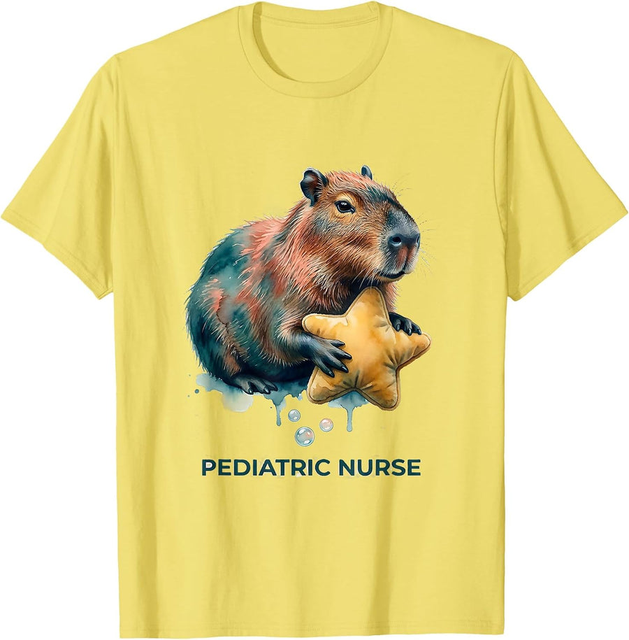 Men's Pediatric Nurse Cute Capybara Watercolor Animal Lover Gift T-Shirt - Lemon Yellow