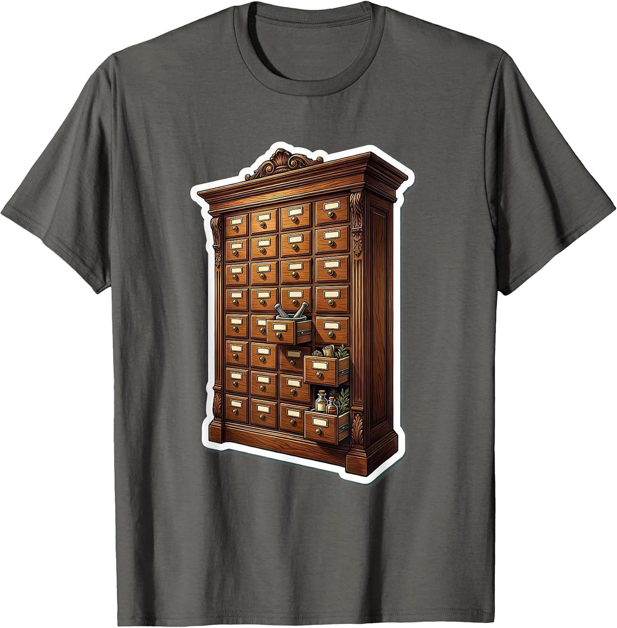 Men's Vintage Apothecary Cabinet Pharmacy Technician T-Shirt - Asphalt Grey