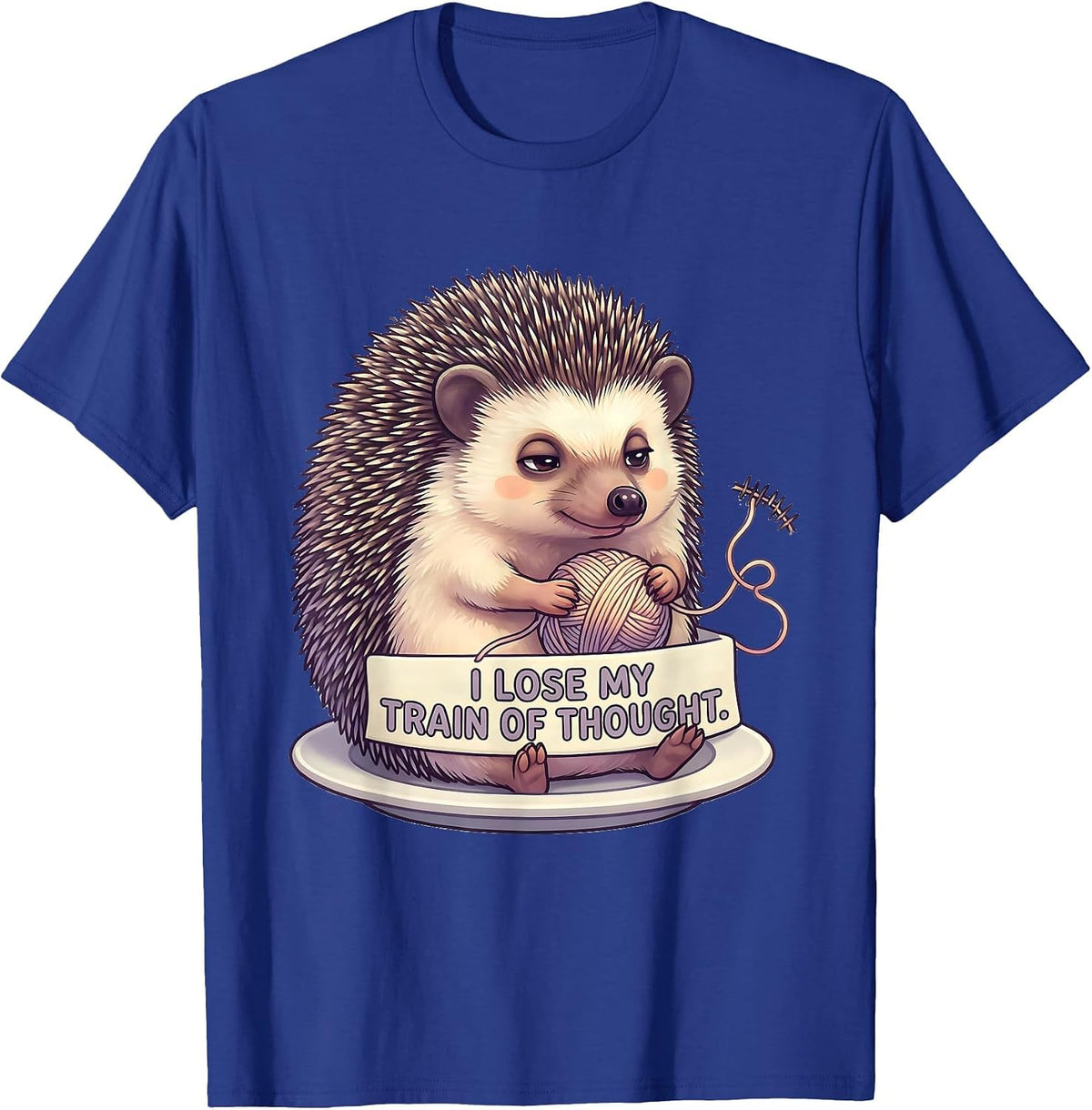 Men's I Lose My Train Of Thought Cute Kawaii Hedgehog T-Shirt - Royal Blue
