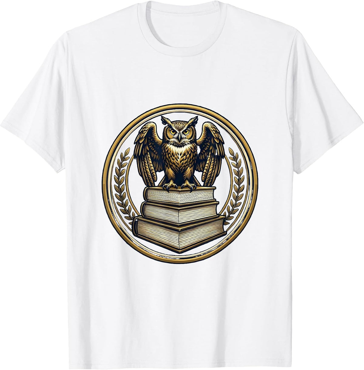 Men's Wise Owl on Stacked Books Illustration T-Shirt - White