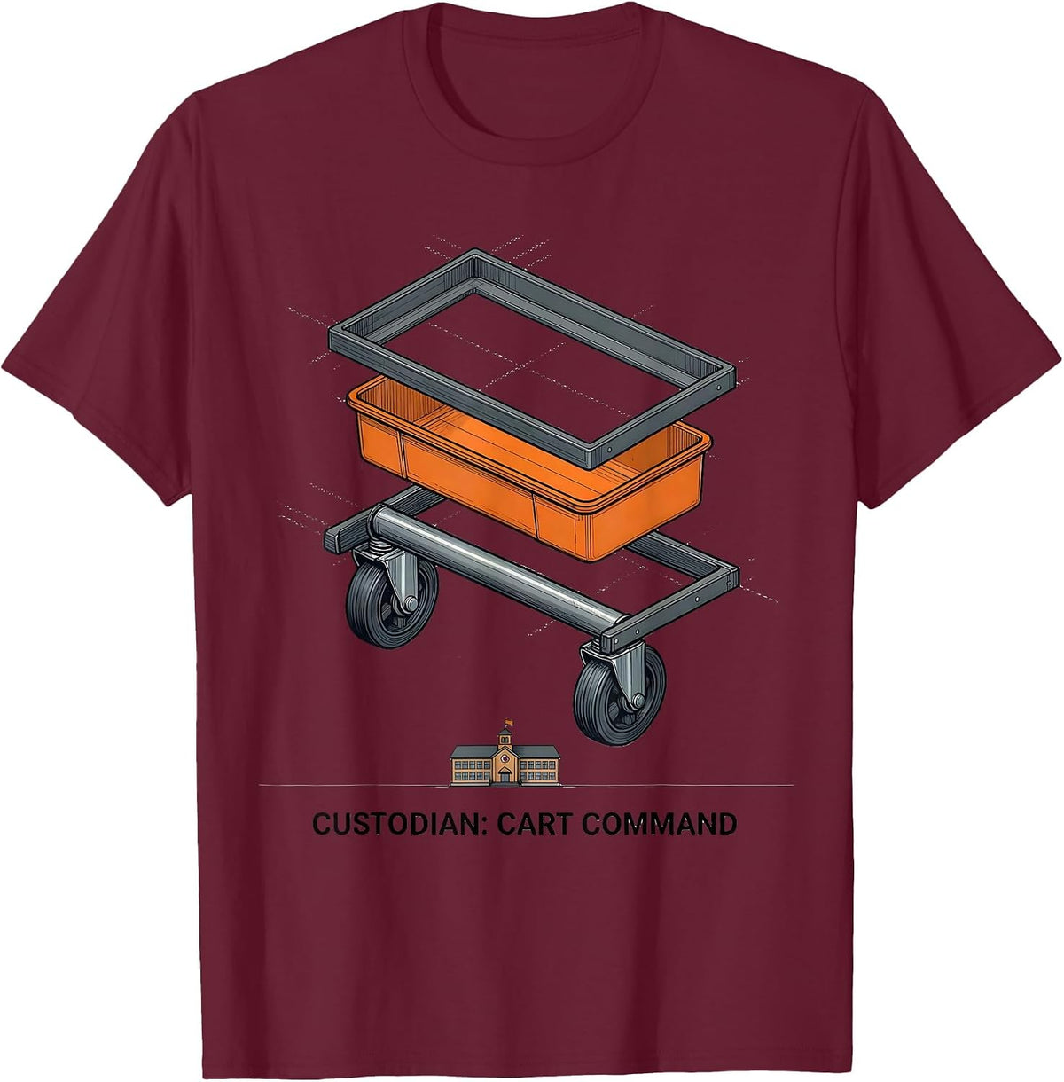 Custodian: Cart Command Exploded View Technical School T-Shirt - Burgundy