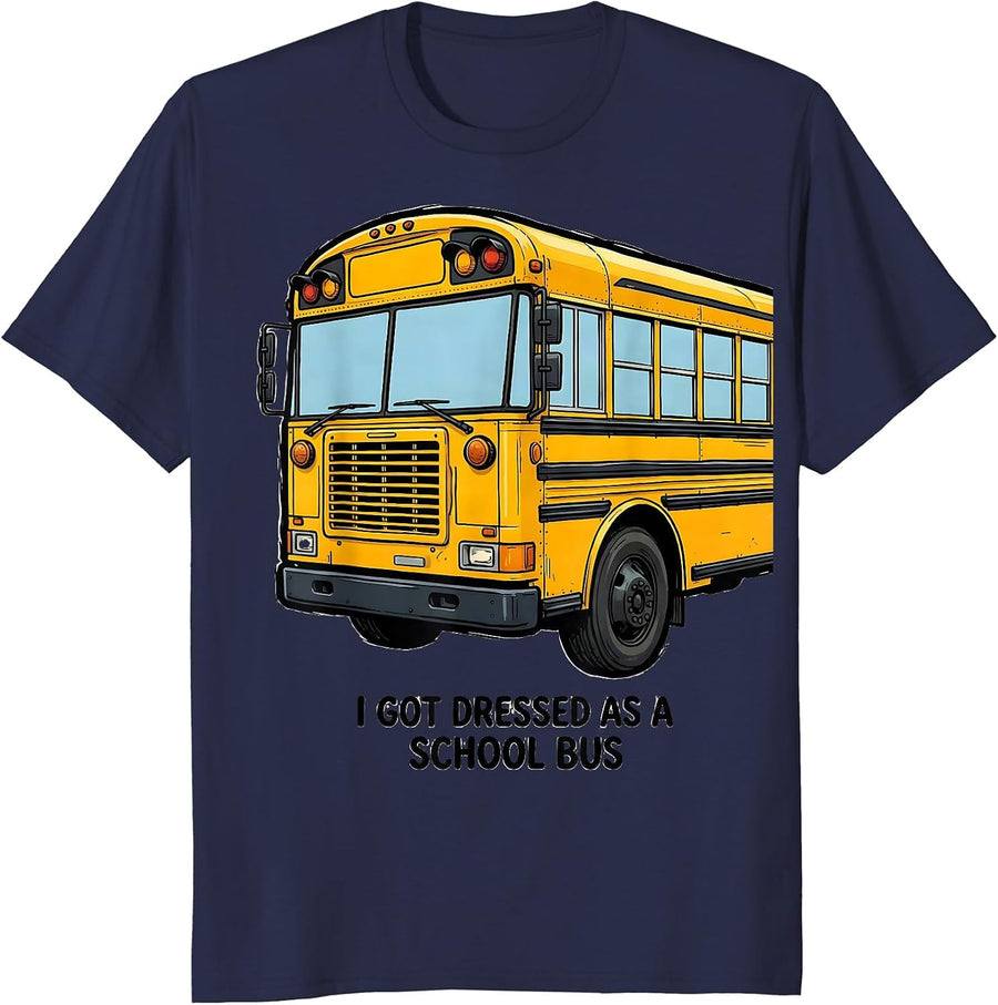 I Got Dressed As A School Bus Funny Halloween Costume T-Shirt - Navy Blue