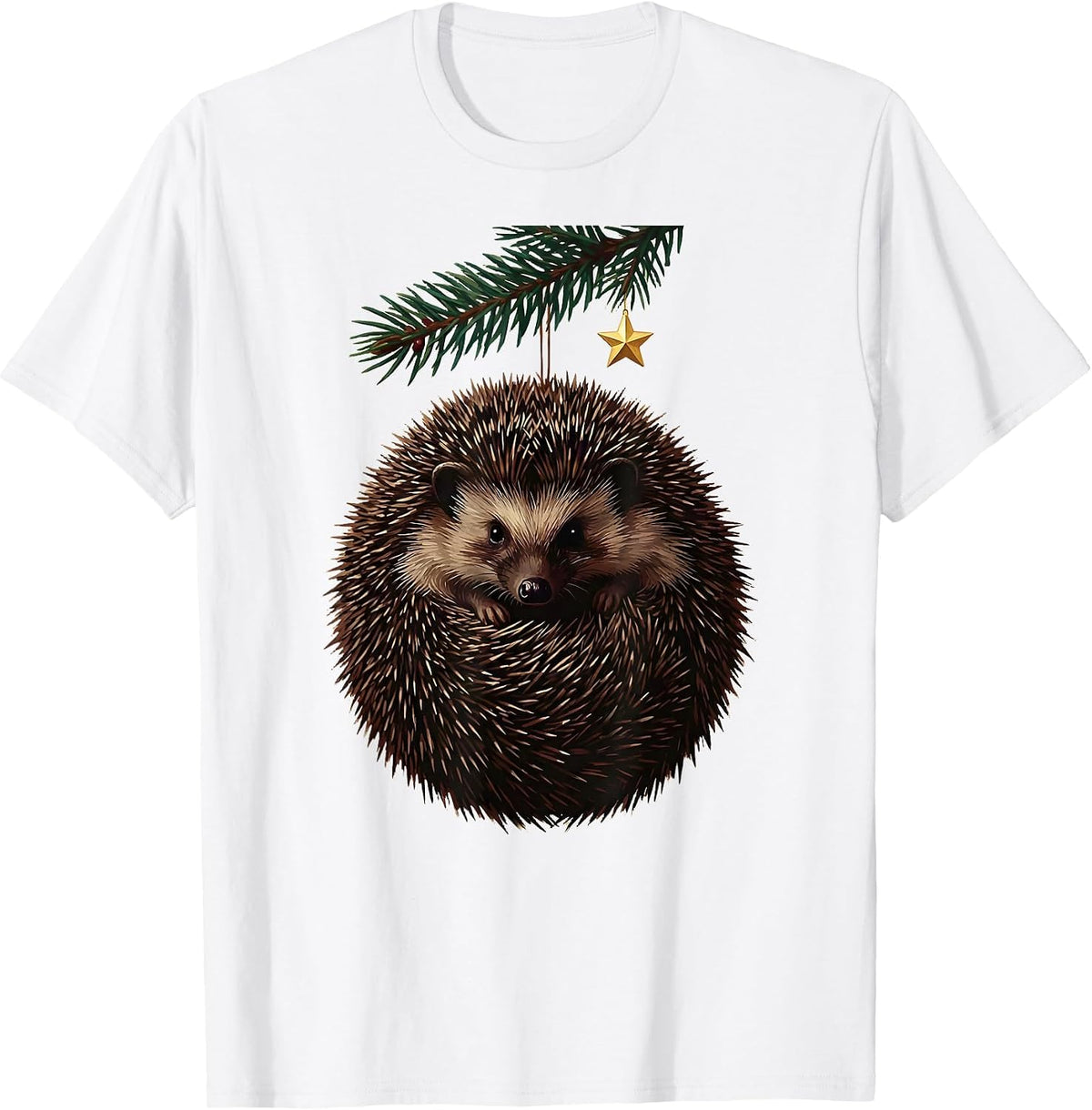 Men's Curled Hedgehog Ornament Cute Christmas Hedgehog Lover Gift T-Shirt - White
