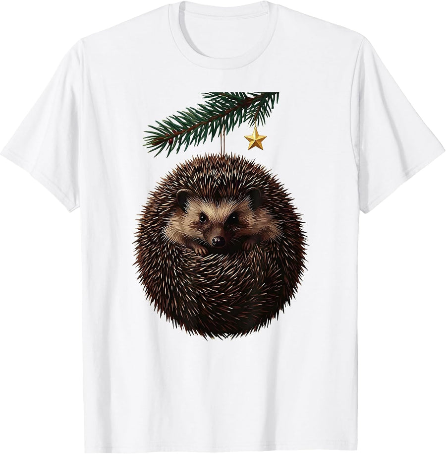 Men's Curled Hedgehog Ornament Cute Christmas Hedgehog Lover Gift T-Shirt - White
