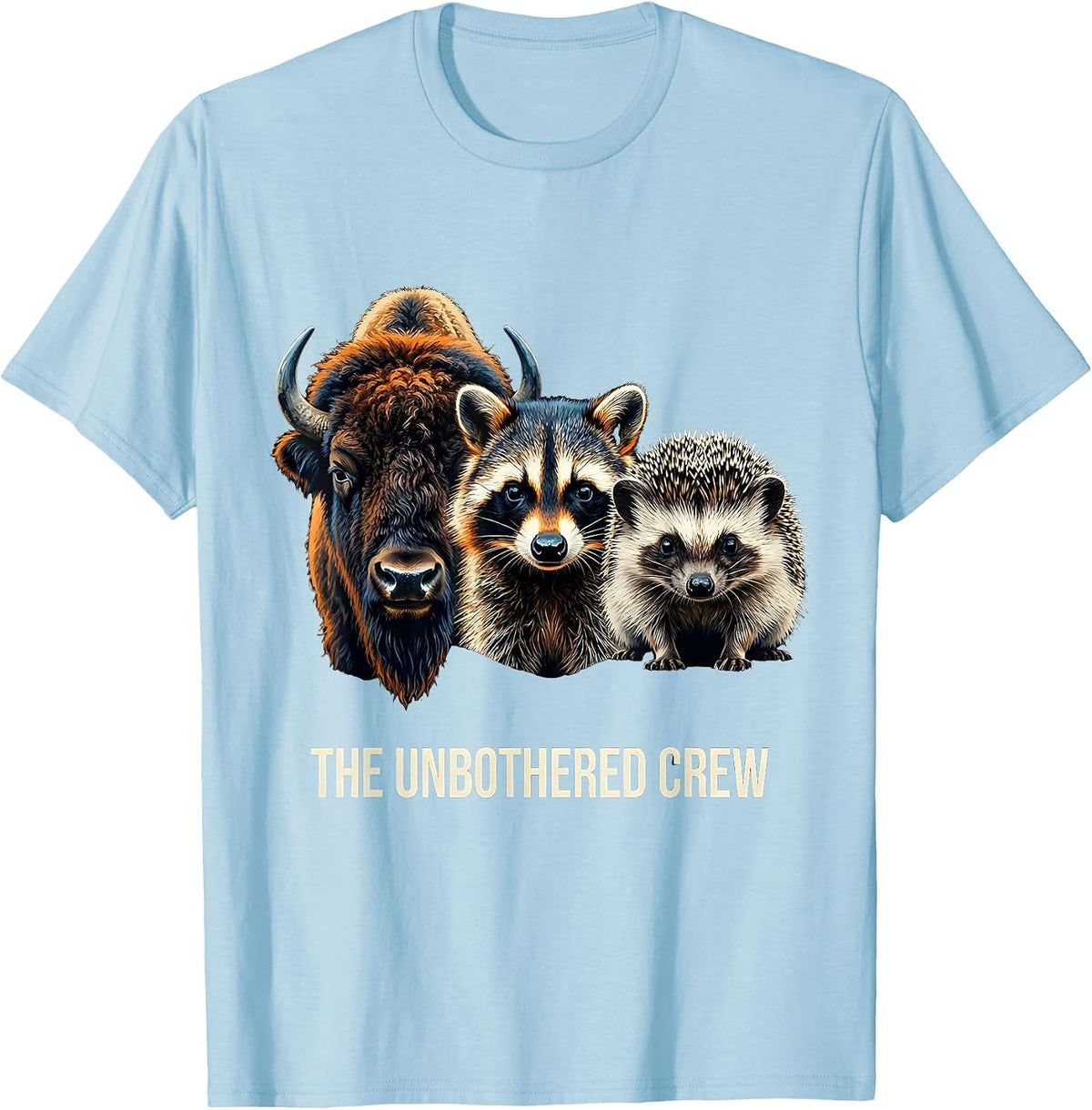 Men's The Unbothered Crew Funny Bison Raccoon Hedgehog Sunglasses T-Shirt - Baby Blue