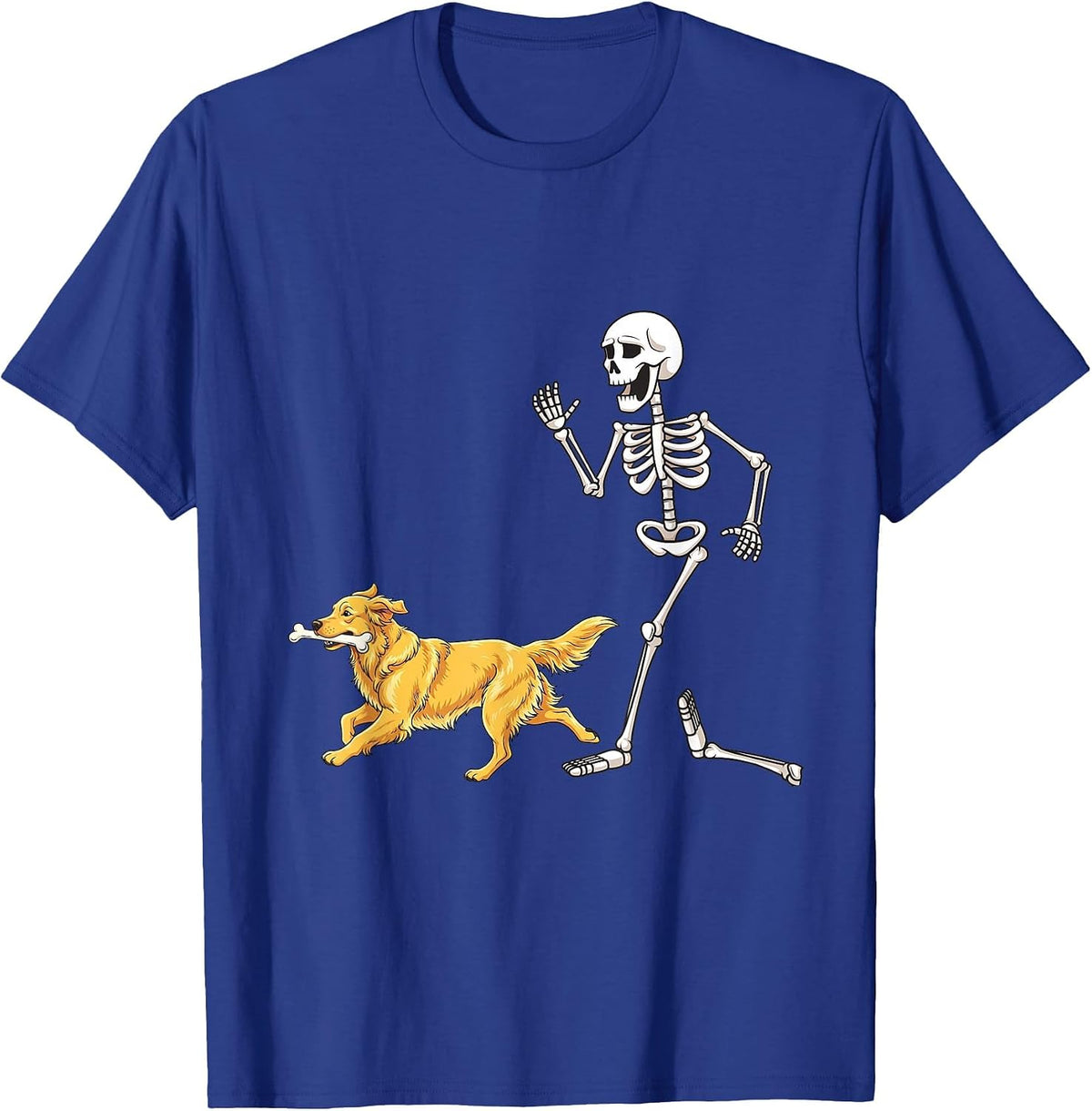 Funny Halloween Golden Retriever and Skeleton T-Shirt - Royal Blue
