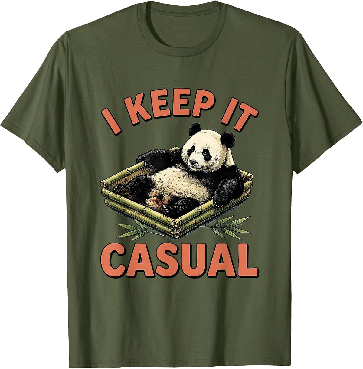 Men's I Keep It Casual Cute Panda Lover Funny Animal Humor T-Shirt - Olive Green