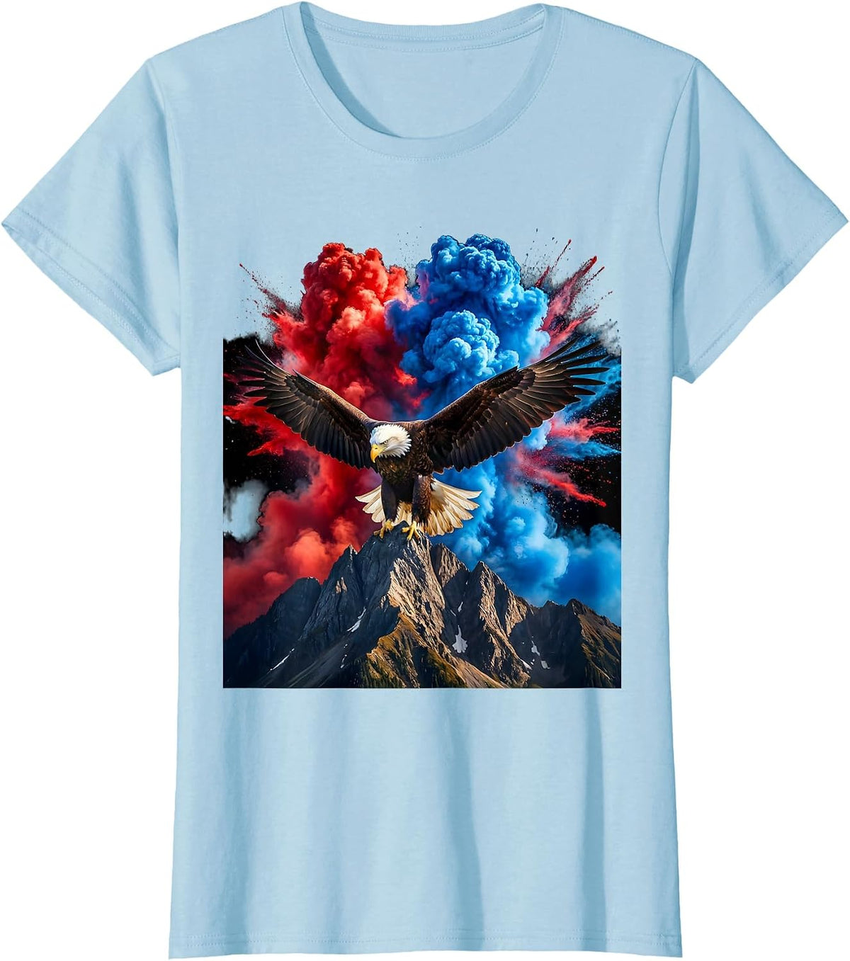 Women's Bald Eagle Perched on Mountain Peak USA T-Shirt - Baby Blue