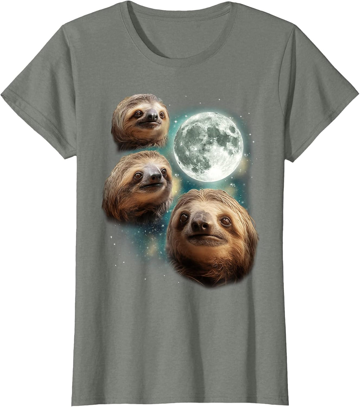 Three Sloth Moon | Funny 3 Lazy Animals Howling Parody Meme T-Shirt - Olive Heather