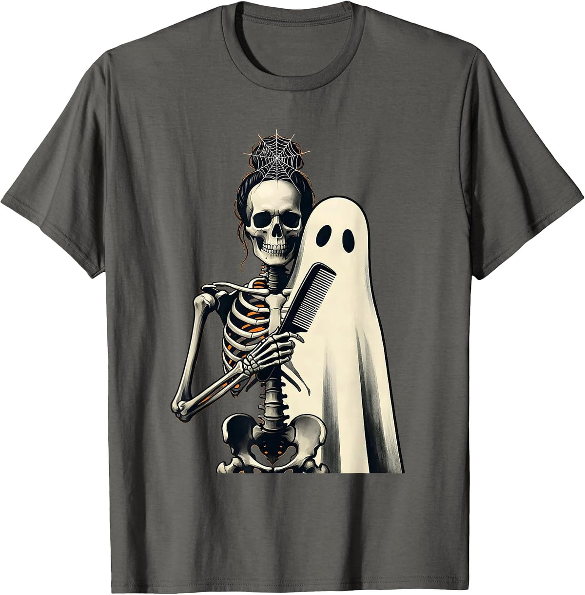 Skeleton Hairstylist Ghost Client Halloween Humor T-Shirt - Asphalt Grey