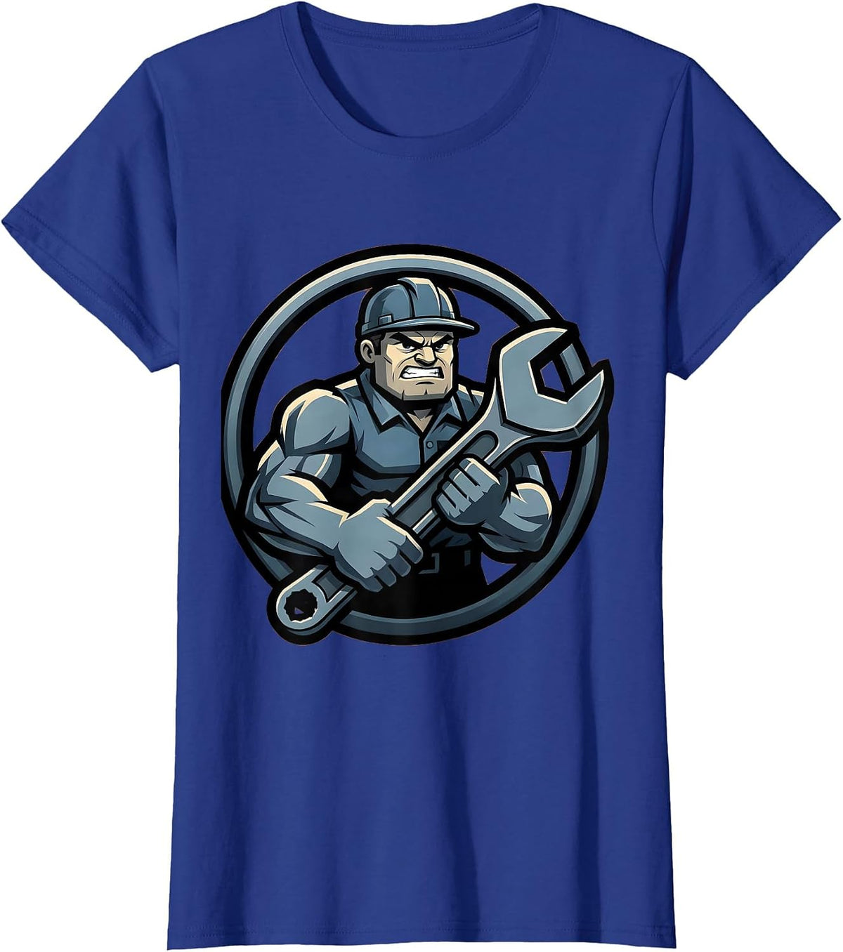 Women's Mechanic Muscle Wrench Graphic Tee T-Shirt - Royal Blue