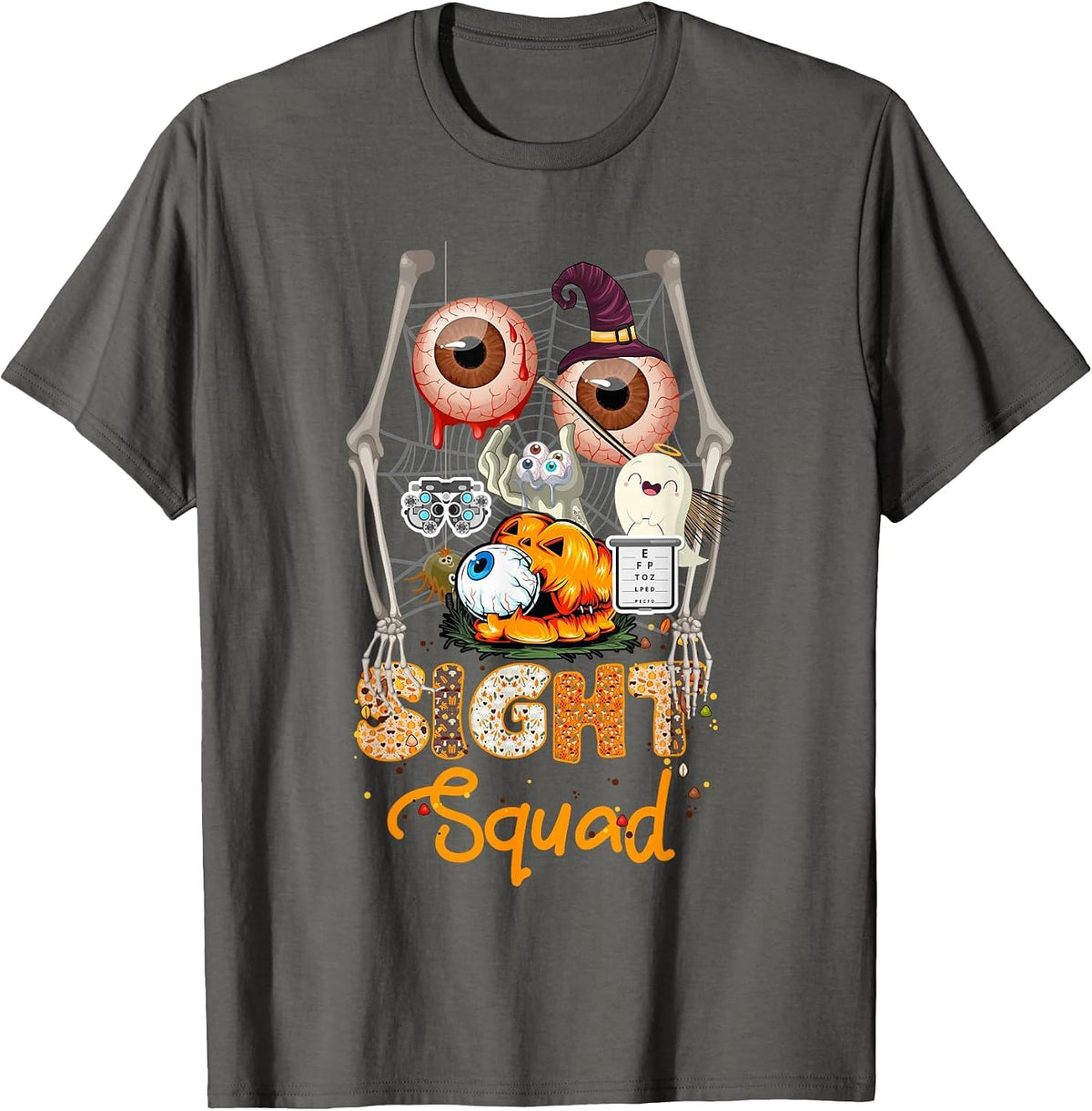 Optometrist Halloween Sight Squad Witch Pumpkin Optician T-Shirt - Asphalt Grey