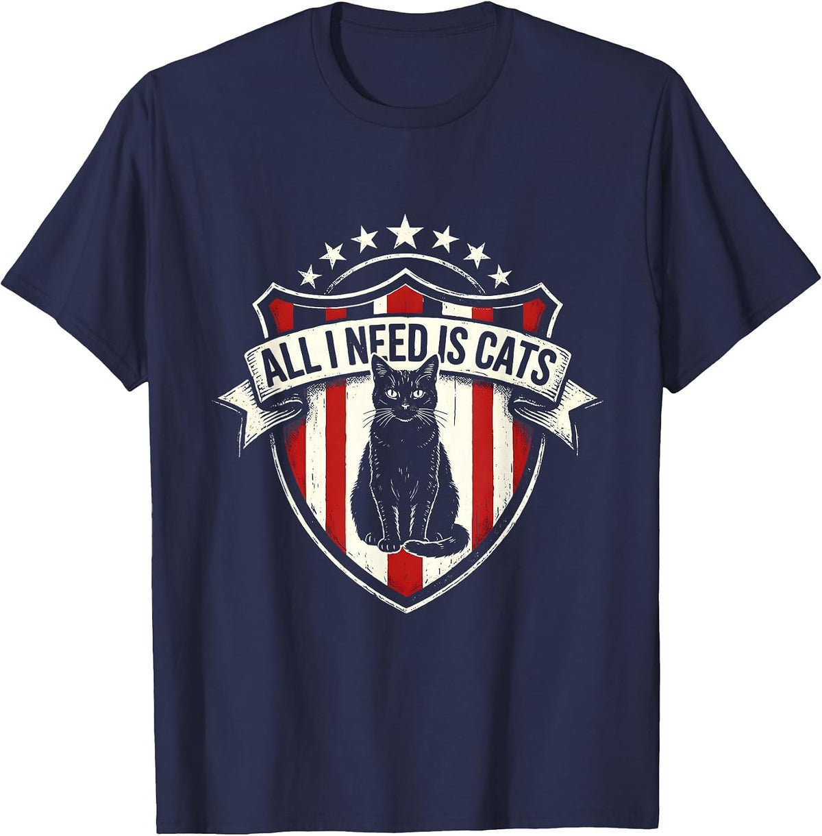 All I Need Is Cats Funny Cat Lover Design T-Shirt - Navy Blue