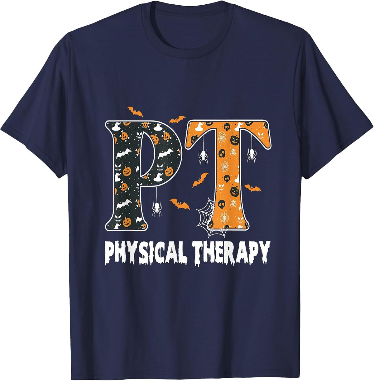 Physical Therapy Therapist Halloween Spooky PT Halloween T-Shirt - Navy Blue