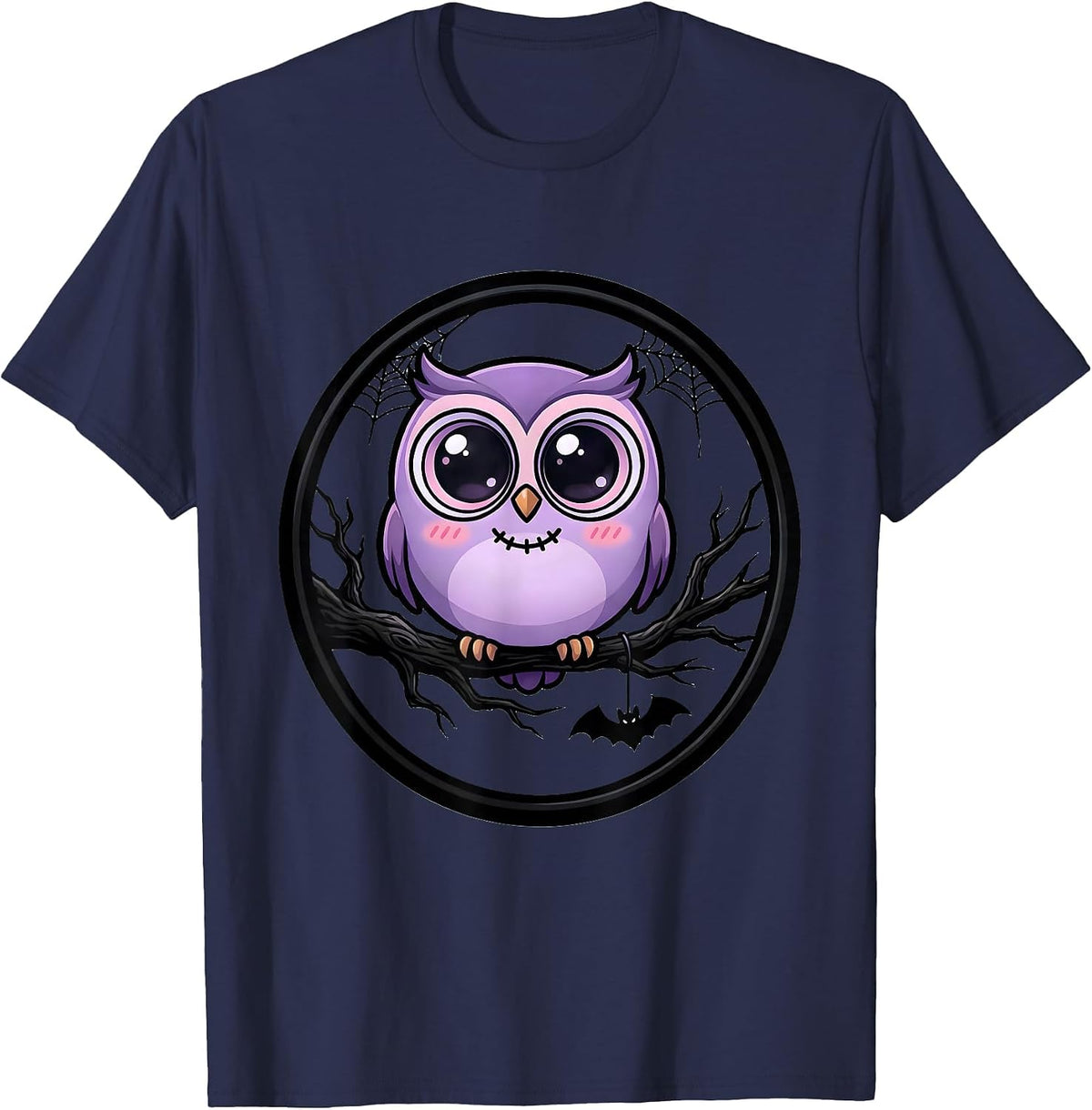 Men's Halloween Owl on Bare Branch Illustration T-Shirt - Navy Blue