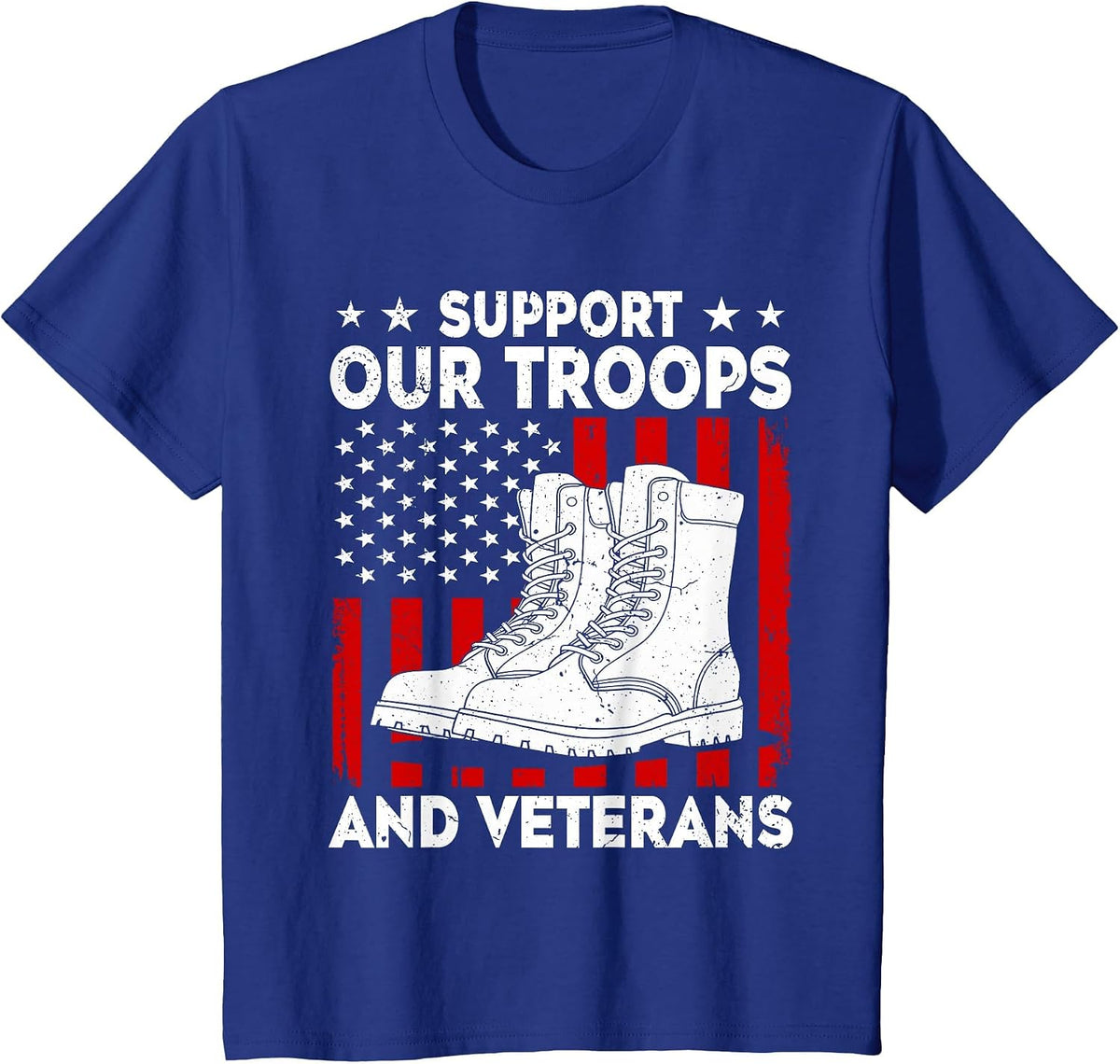 Support Our Troops and Veterans USA Flag Military Support T-Shirt - Royal Blue