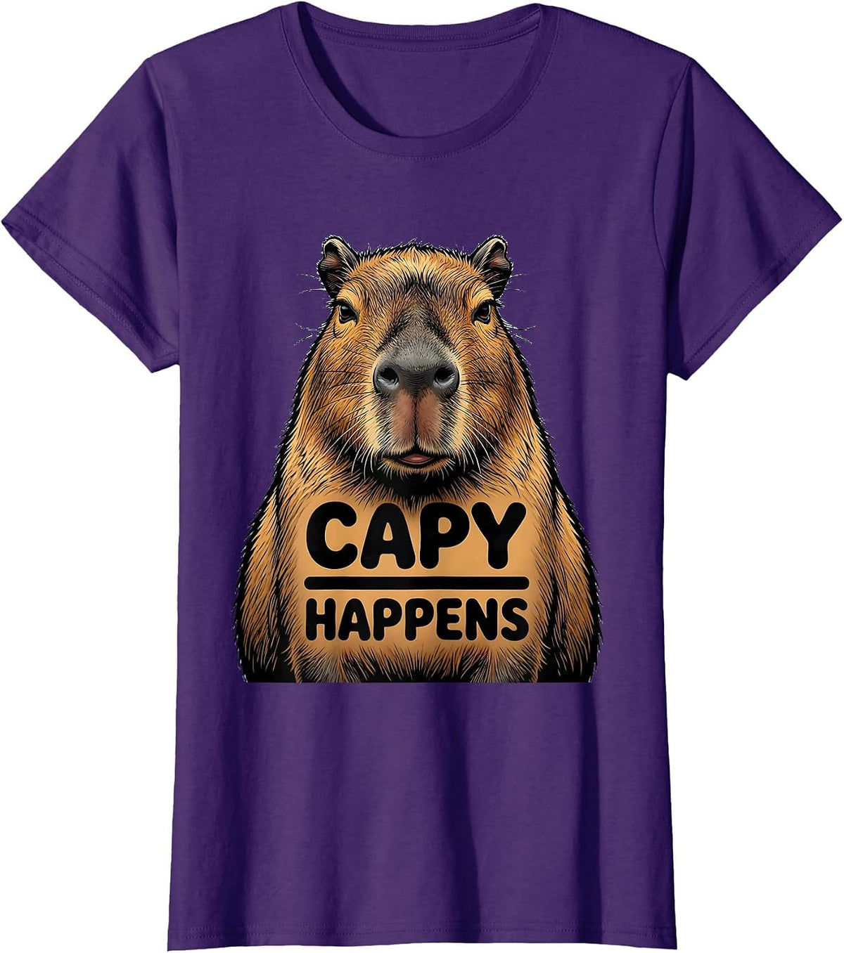 Women's Capy Happens Funny Capybara Meme Gamer Humor T-Shirt - Purple