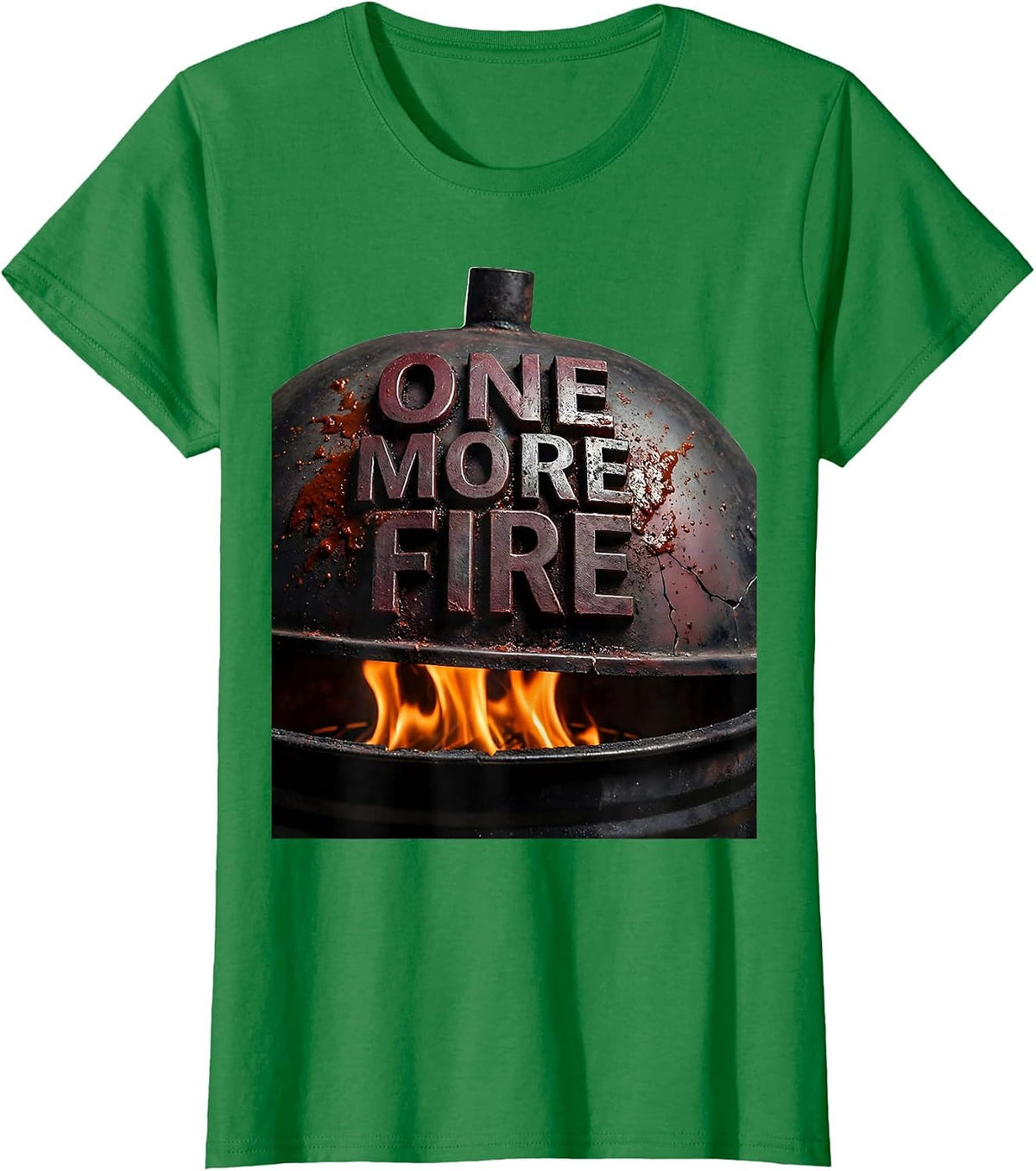 One More Fire Bold BBQ Pitmaster Grill Dad Humor T-Shirt - Kelly Green