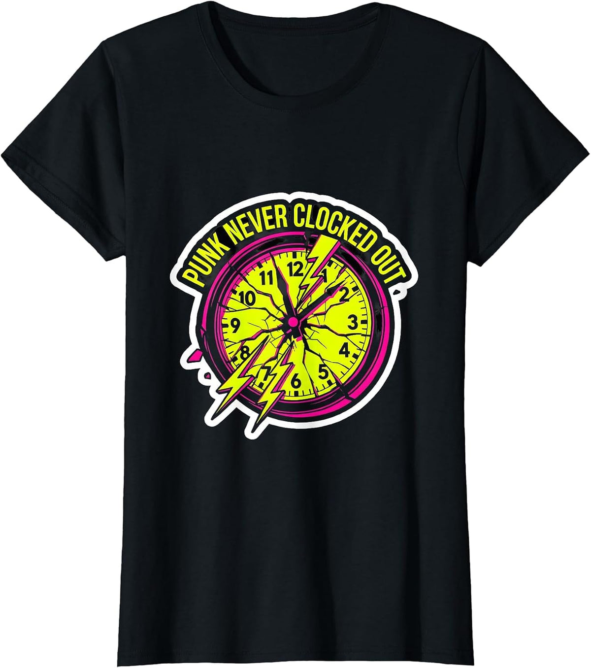 Punk Never Clocked Out Retro Band Design T-Shirt - Black