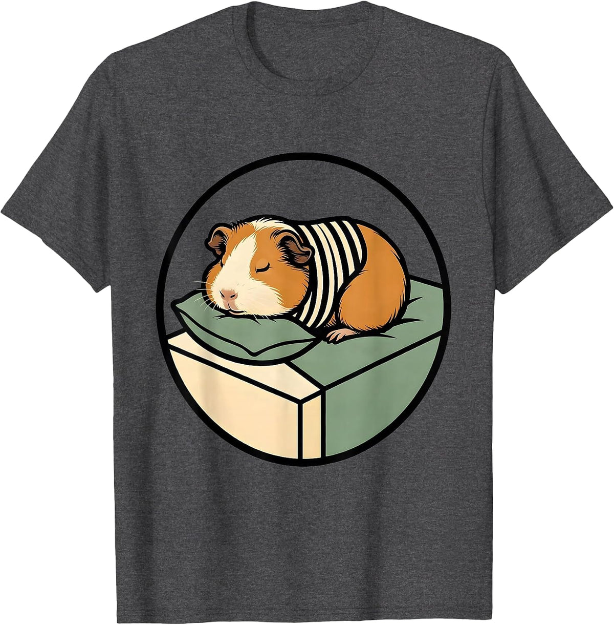 Sleeping Guinea Pig Funny Pet Lover Cozy Pajama T-Shirt - Dark Heather Grey