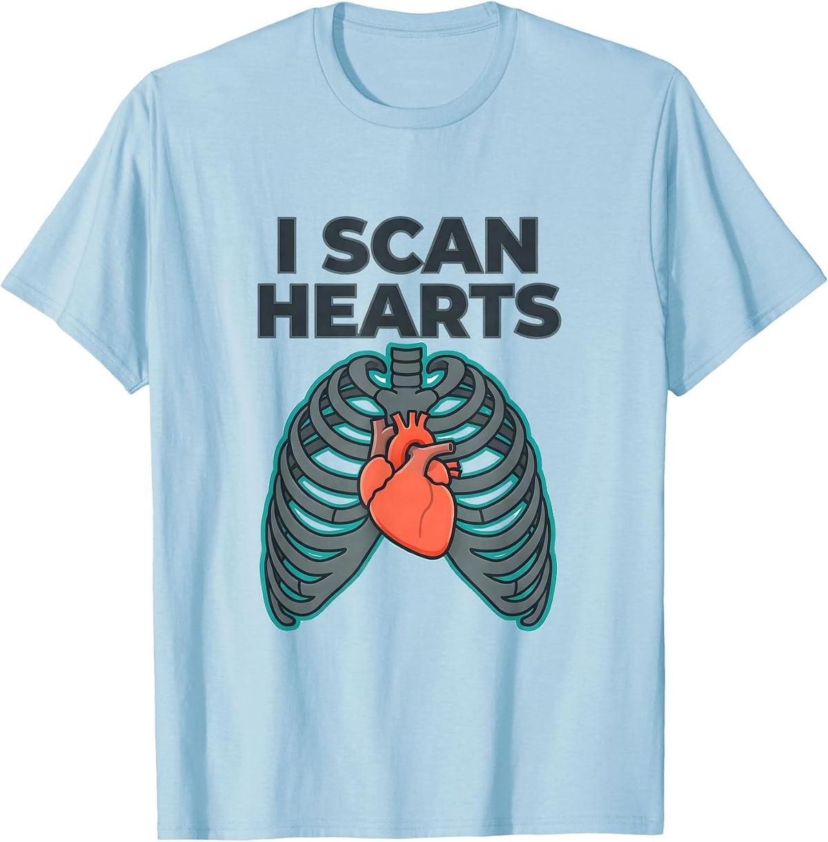 Men's I Scan Hearts Funny Radiology Tech Valentine Skeleton Humor T-Shirt - Baby Blue