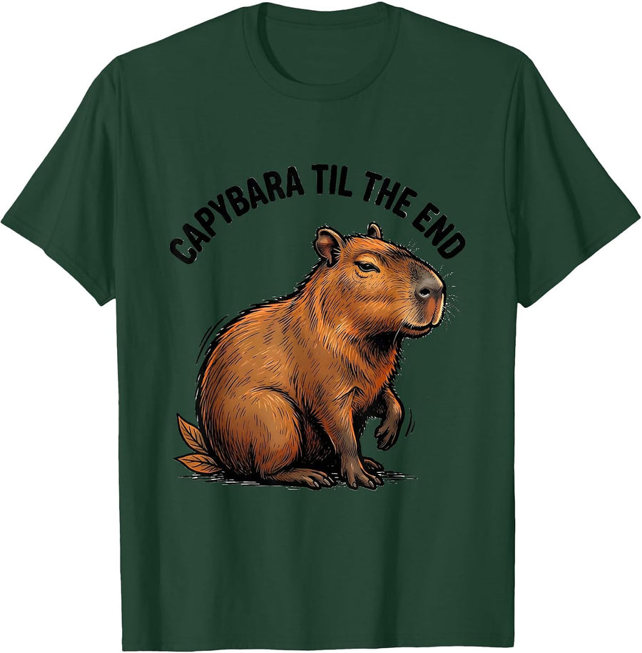 Men's Capybara Til The End Funny Animal Meme Gamer Humor T-Shirt - Dark Green