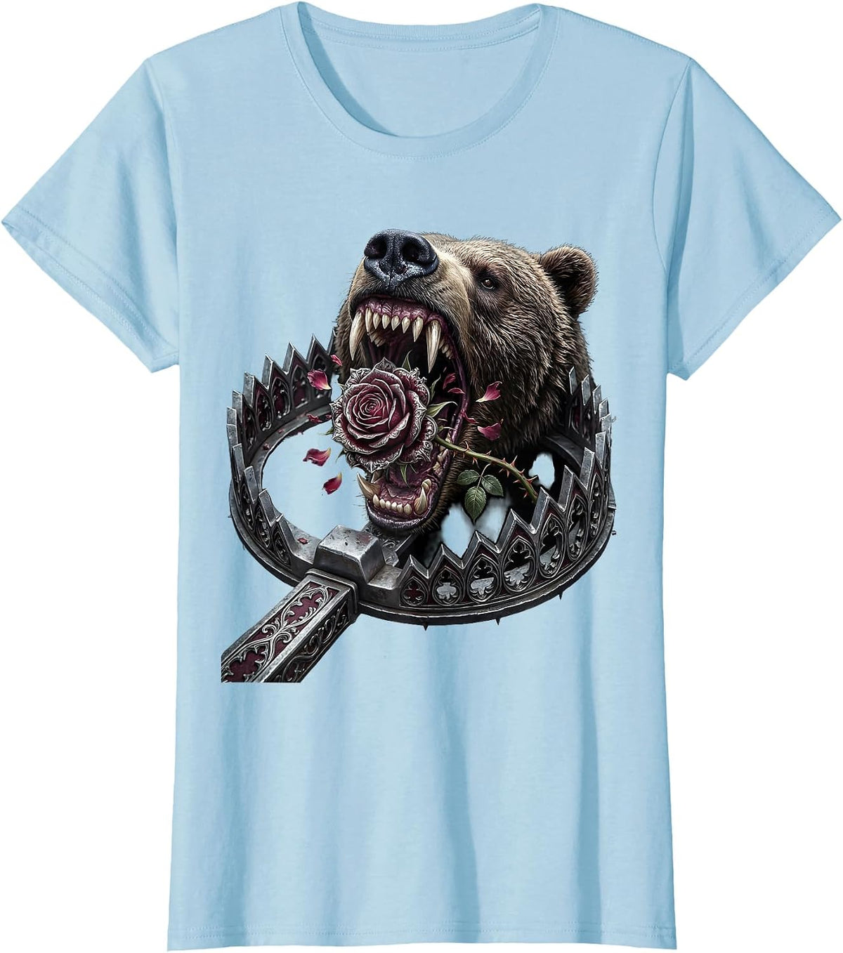 Bear Trap Snapping Shut on Flower Graphic T-Shirt - Baby Blue
