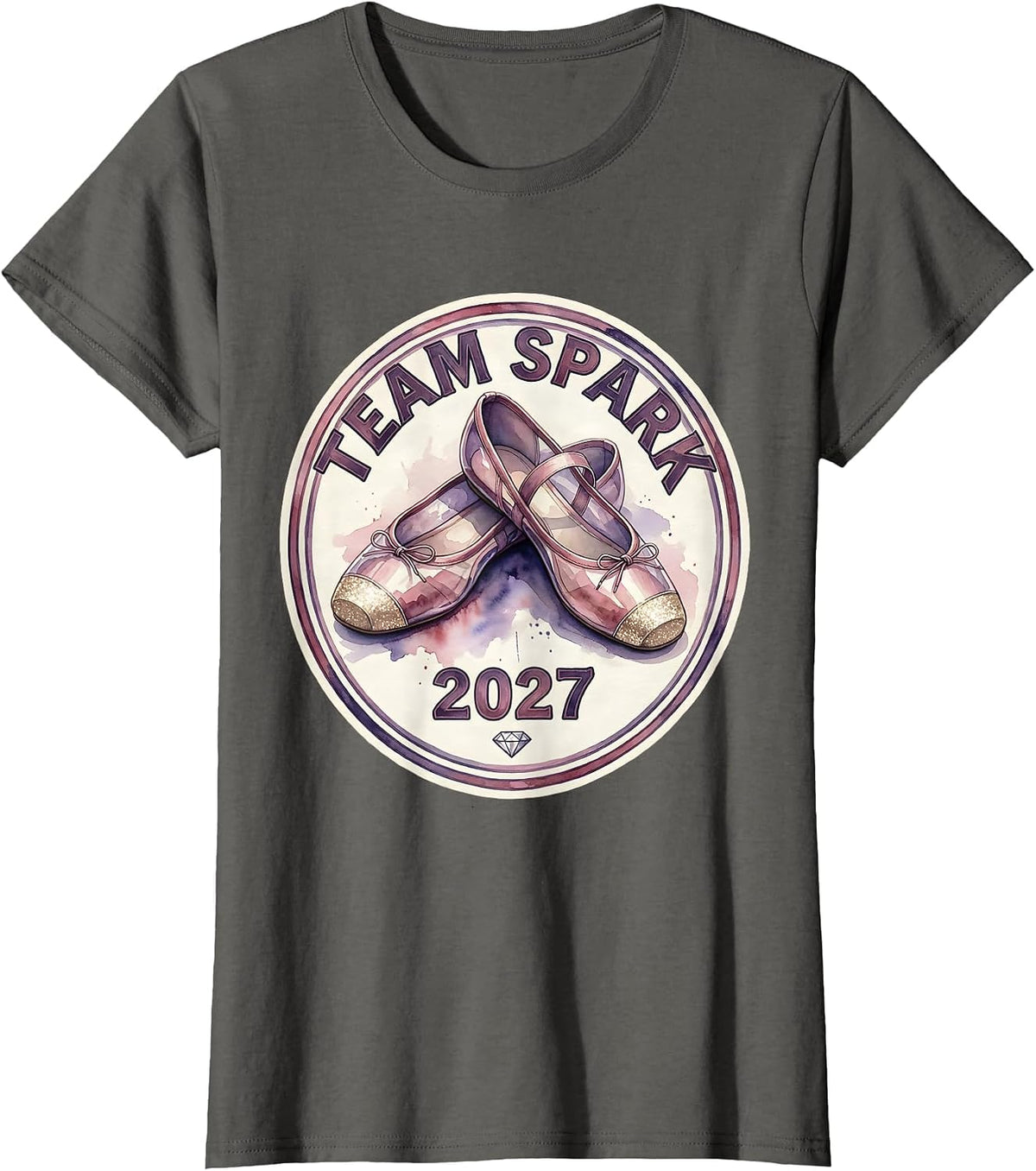 Women's Team Spark 2027 Watercolor Ballet Slipper Girls New Year T-Shirt - Asphalt Grey