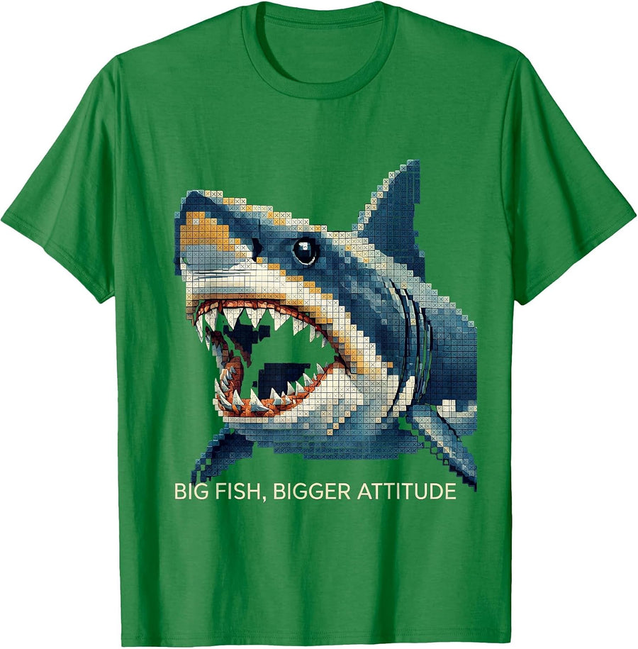 Men's Big Fish Bigger Attitude Bold Shark Design T-Shirt - Kelly Green