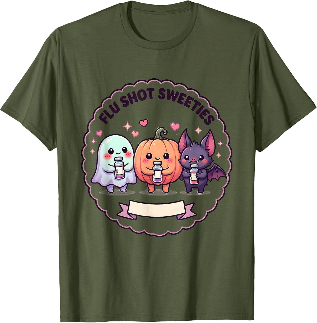 Flu Shot Sweeties Cute Kawaii Halloween Healthcare Humor T-Shirt - Olive Green