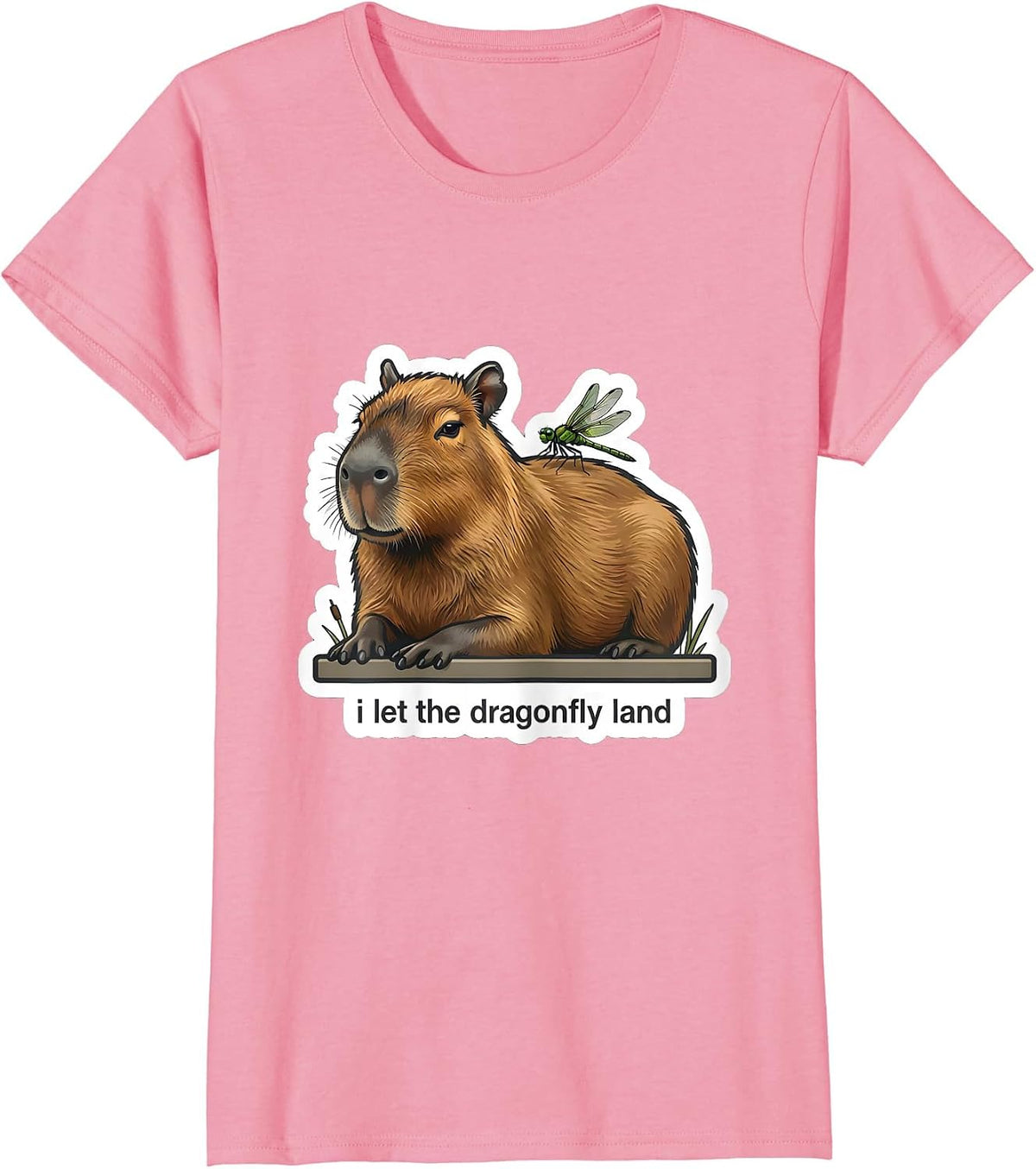Women's i Let the Dragonfly Land Funny Capybara Meme Animal Humor T-Shirt - Pink