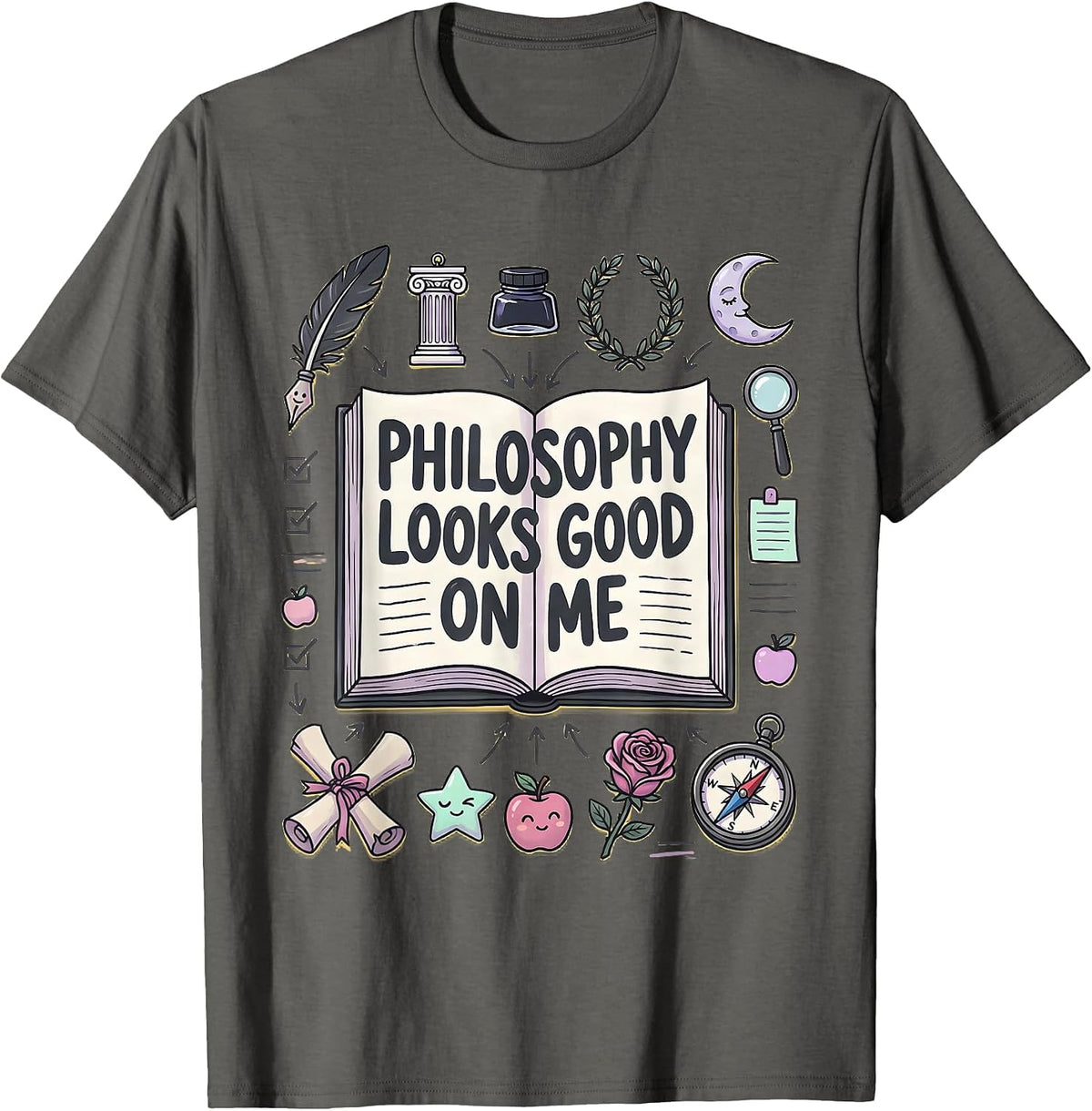 Philosophy Looks Good On Me Renaissance Art Design T-Shirt - Asphalt Grey