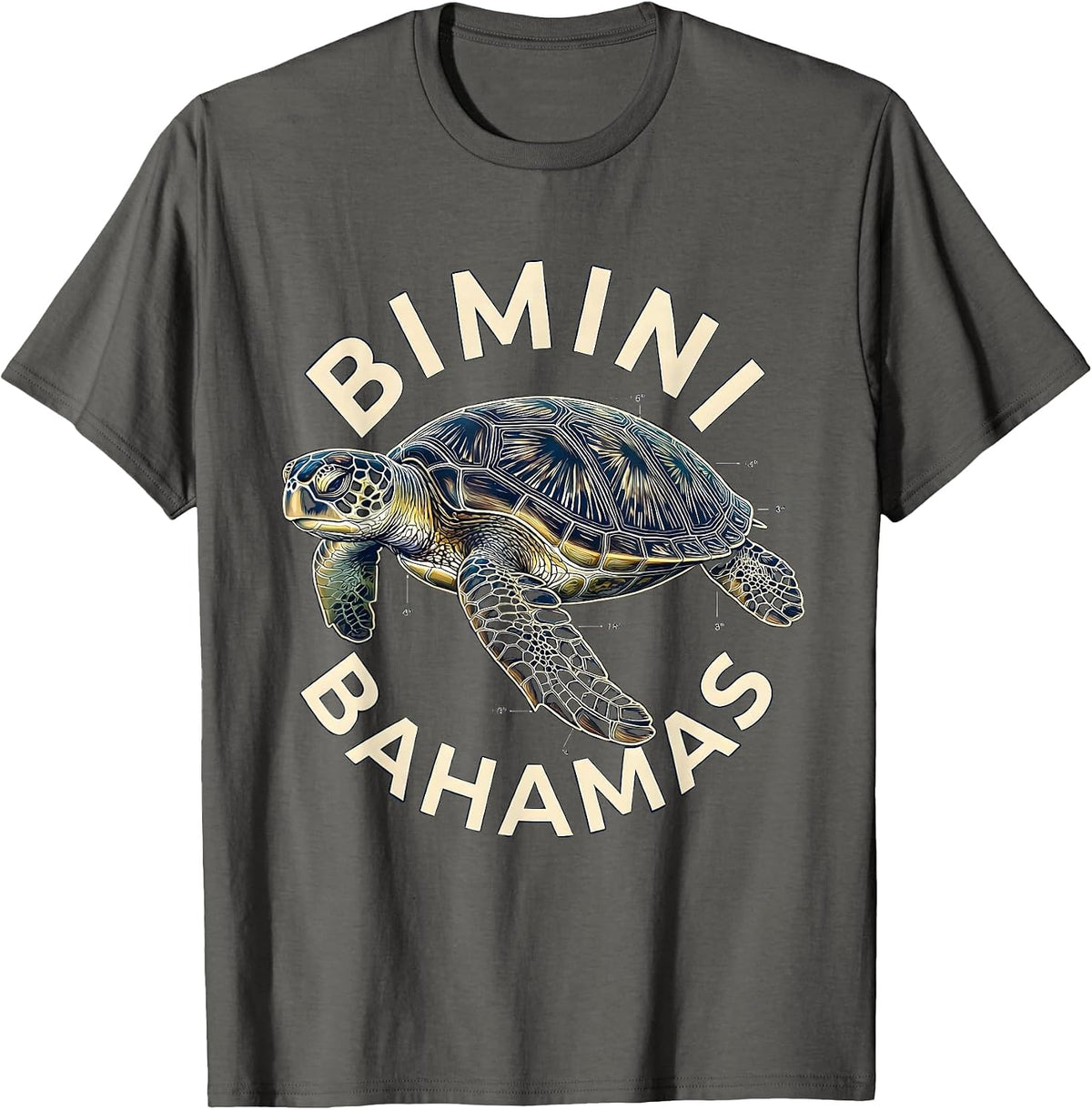 Men's Bimini Bahamas Topographic Contour Sea Turtle Souvenir T-Shirt - Asphalt Grey