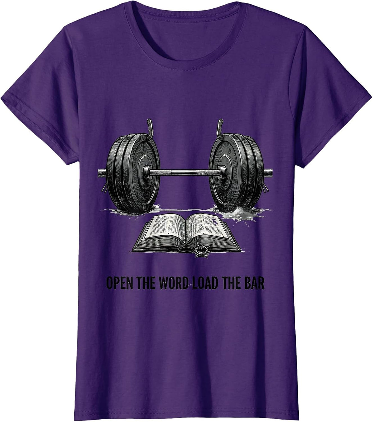 Women's Open The Word Load The Bar Funny Christian Weightlifter T-Shirt - Purple