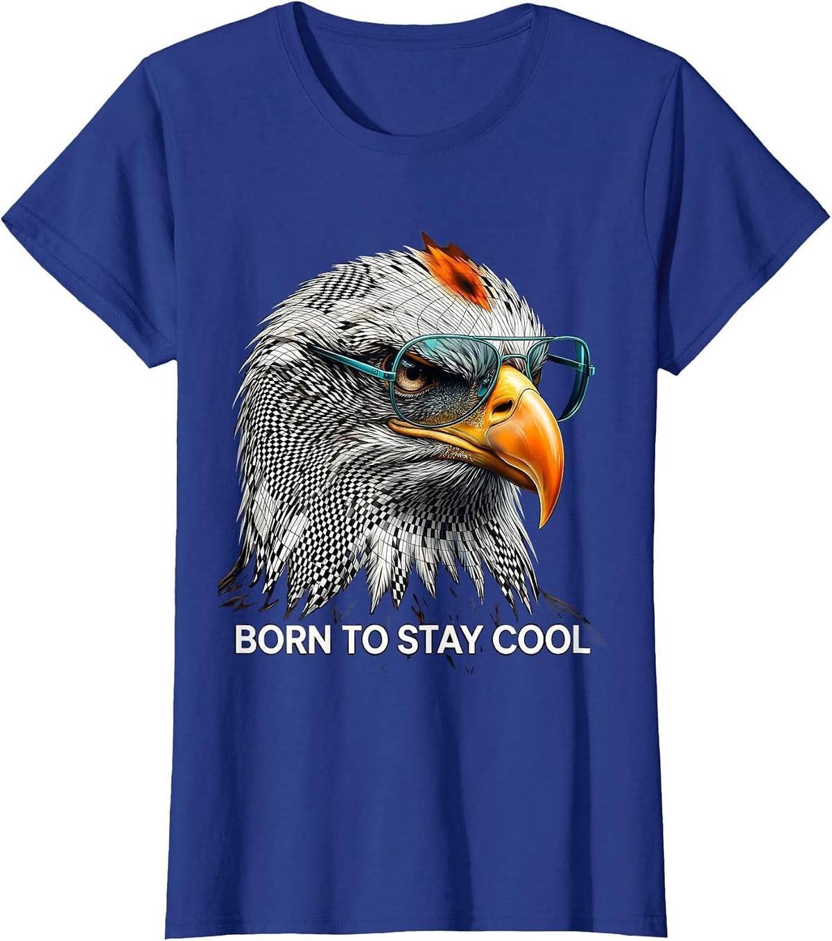 Women's Born To Stay Cool Op Art Moiré Eagle Pride Wildlife Lover T-Shirt - Royal Blue