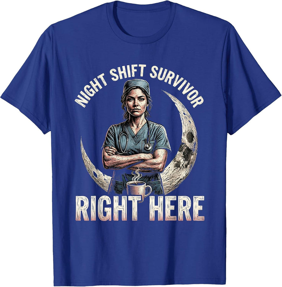 Night Shift Survivor Nurse Women's Design T-Shirt - Royal Blue