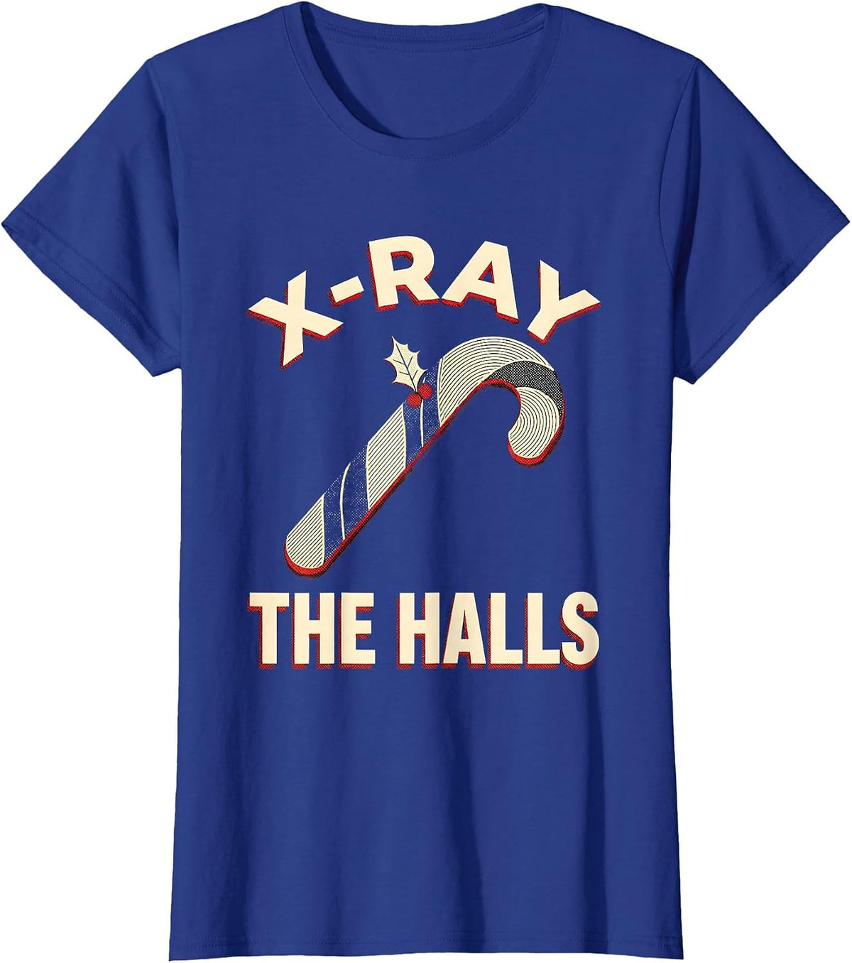 Women's X-Ray The Halls Risograph Radiology Tech Christmas Skeleton T-Shirt - Royal Blue