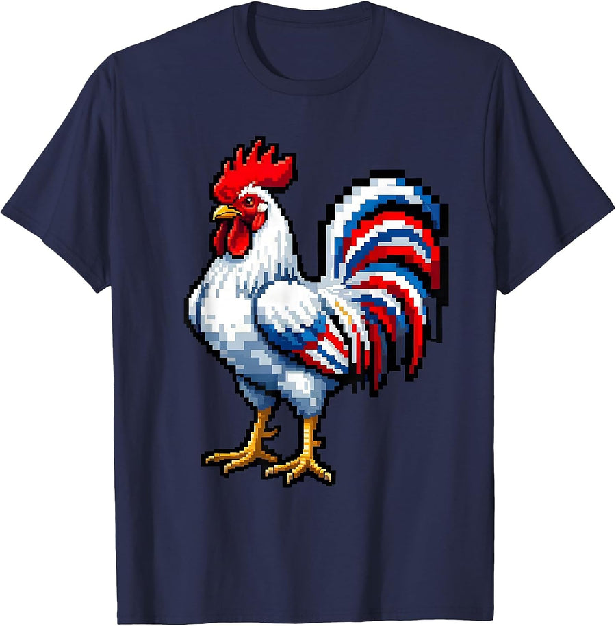 Kids Patriotic Proud Rooster Red White Blue Design T-Shirt - Navy Blue