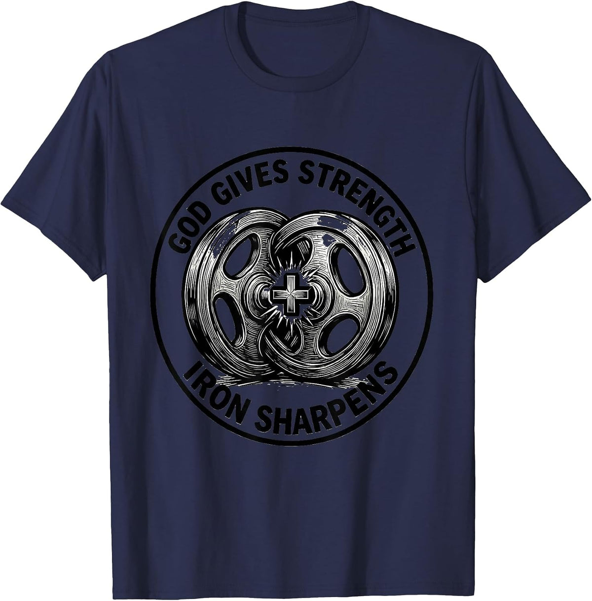 God Gives Strength Iron Sharpens Christian Men Gym Workout T-Shirt - Navy Blue