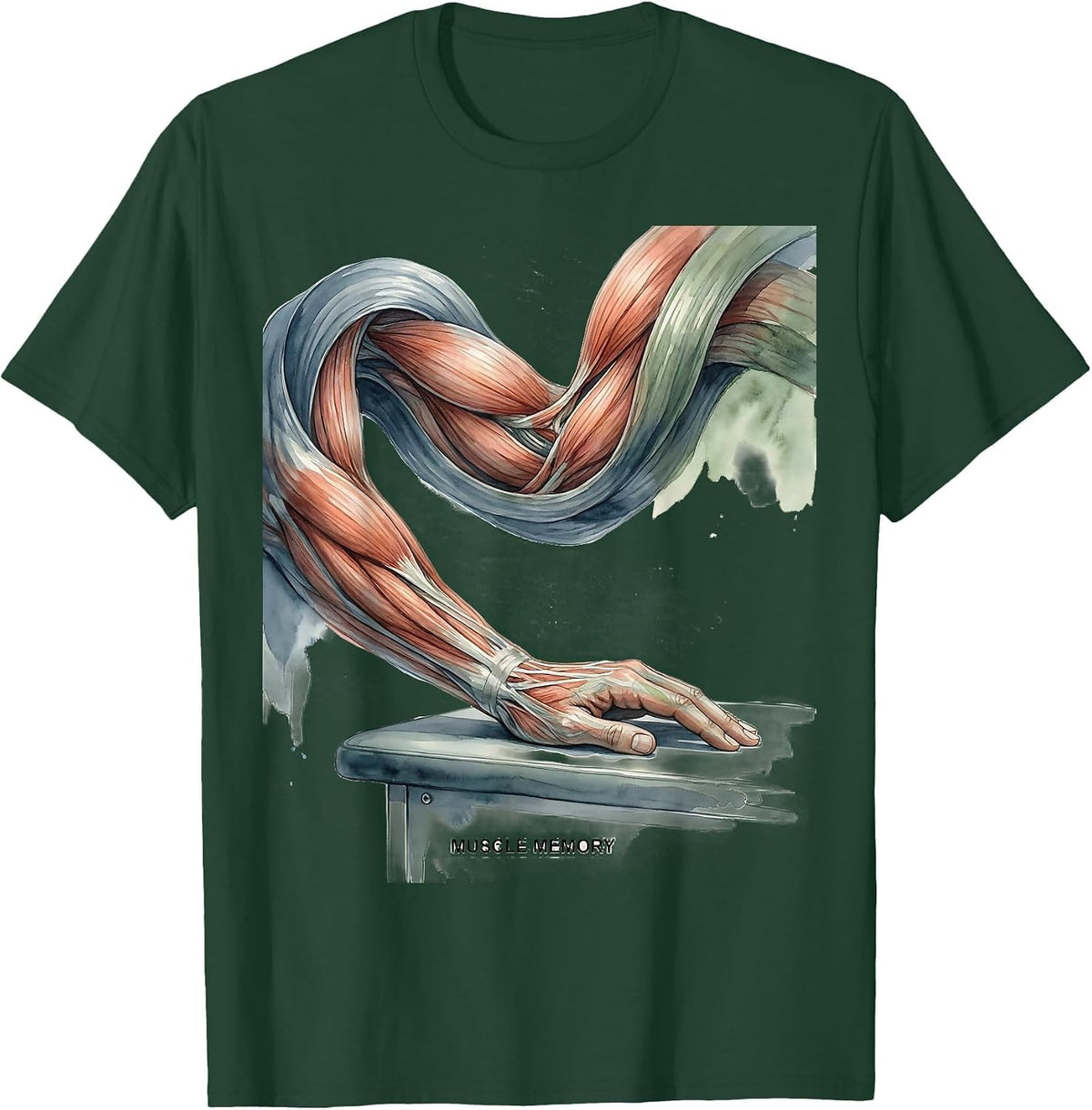 Muscle Memory Watercolor Massage Therapist Occupational T-Shirt - Dark Green