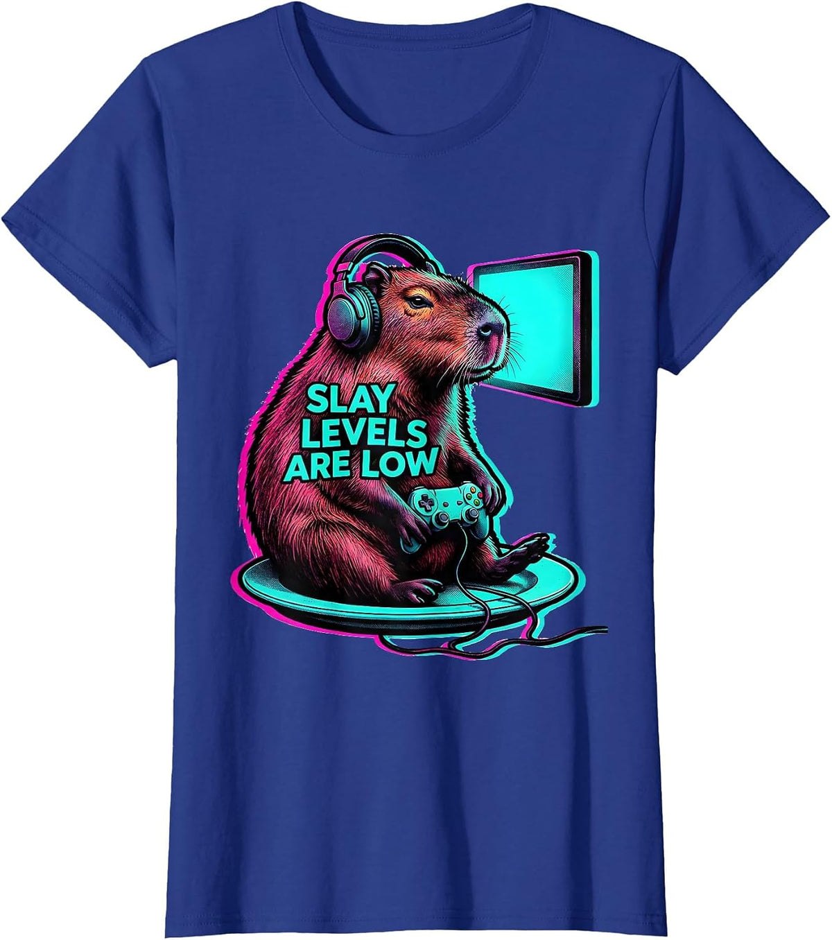 Women's Slay Levels Are Low Funny Capybara Gamer Bruh Meme Humor T-Shirt - Royal Blue