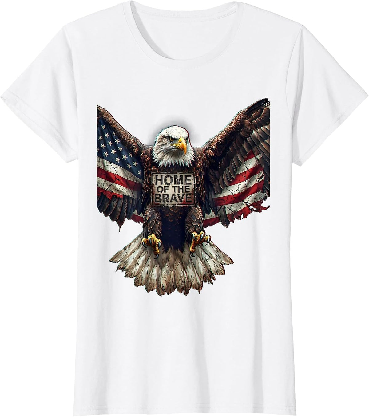 Women's Home of the Brave Veterans Day Eagle Flag Design T-Shirt - White