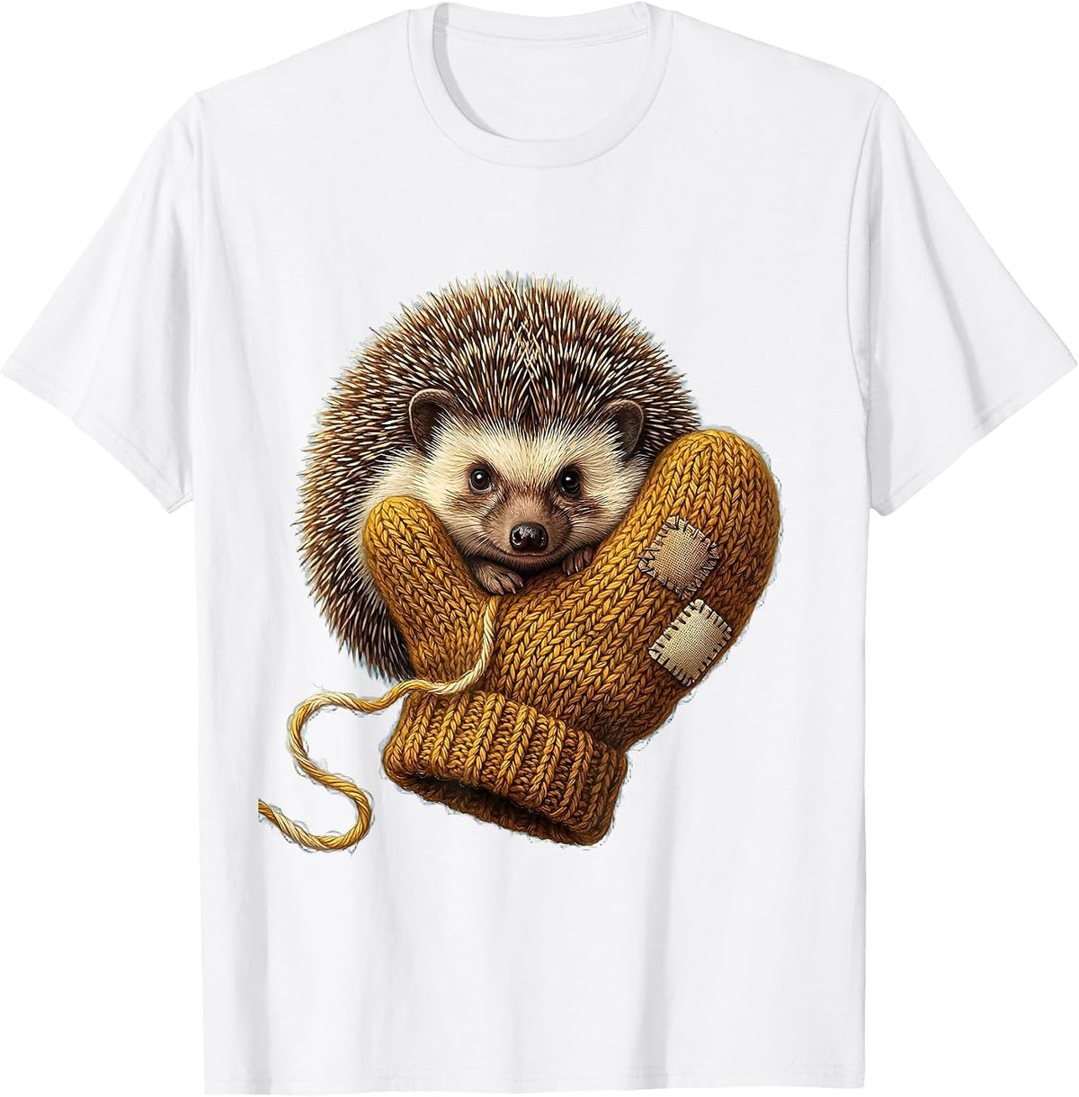 Men's Plump Hedgehog In Mitten Cute Animal Lover Gift T-Shirt - White