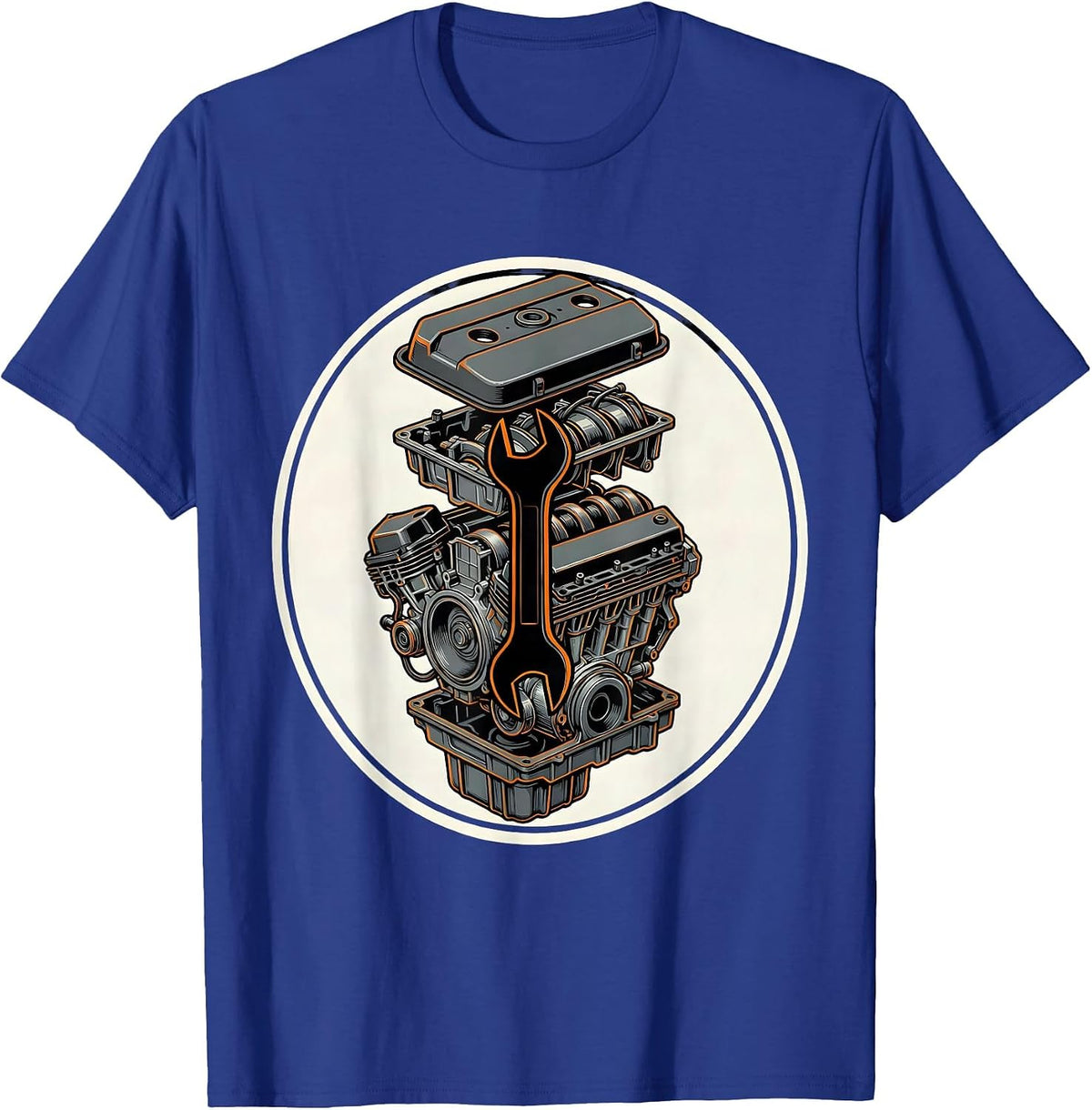 Men's Cracked Knuckles Over Engine Bay Mechanic Graphic T-Shirt - Royal Blue