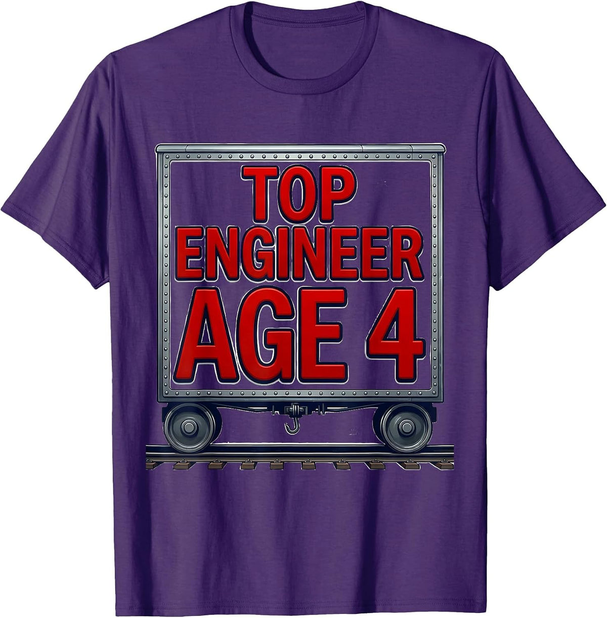 Top Engineer Age 4 Bold Toddler Train Birthday Party Humor T-Shirt - Purple