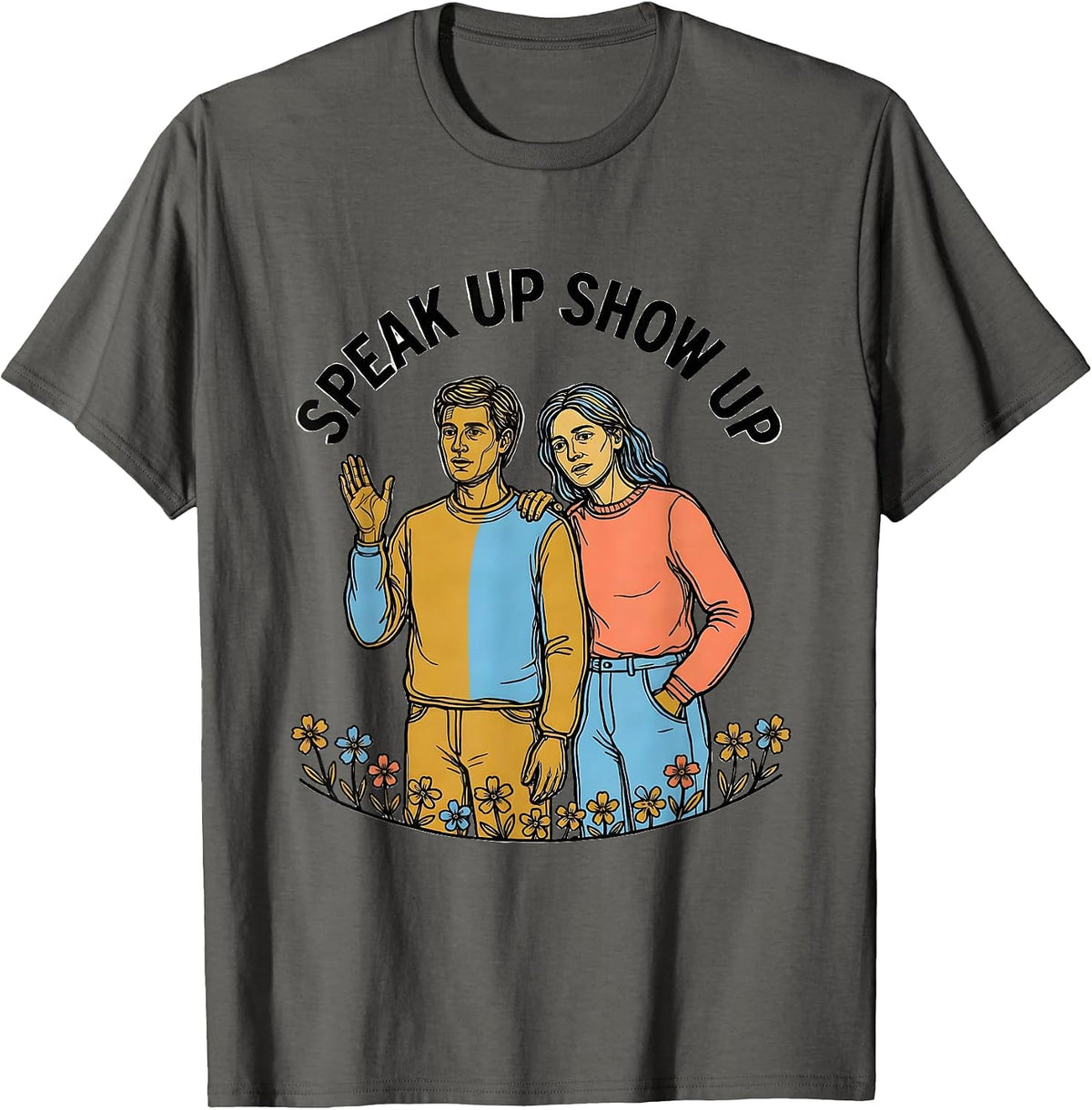 Men's Speak Up Show Up Suicide Prevention Awareness T-Shirt - Asphalt Grey