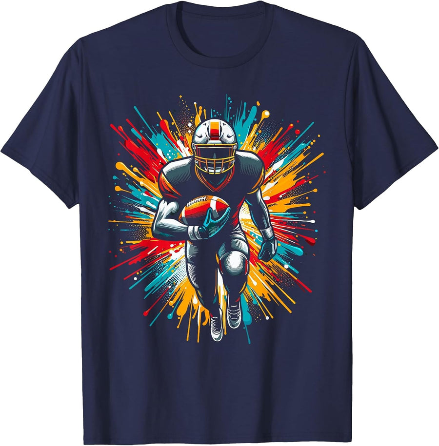 Colorful American Football Player T-Shirt - Navy Blue