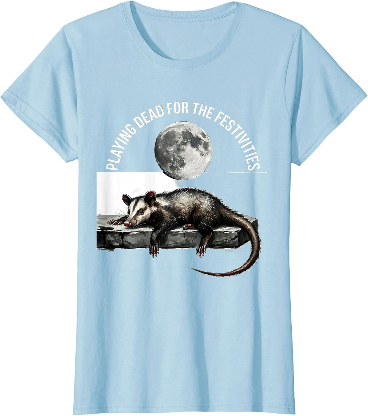 Playing Dead For The Festivities Vintage Opossum Halloween T-Shirt - Baby Blue